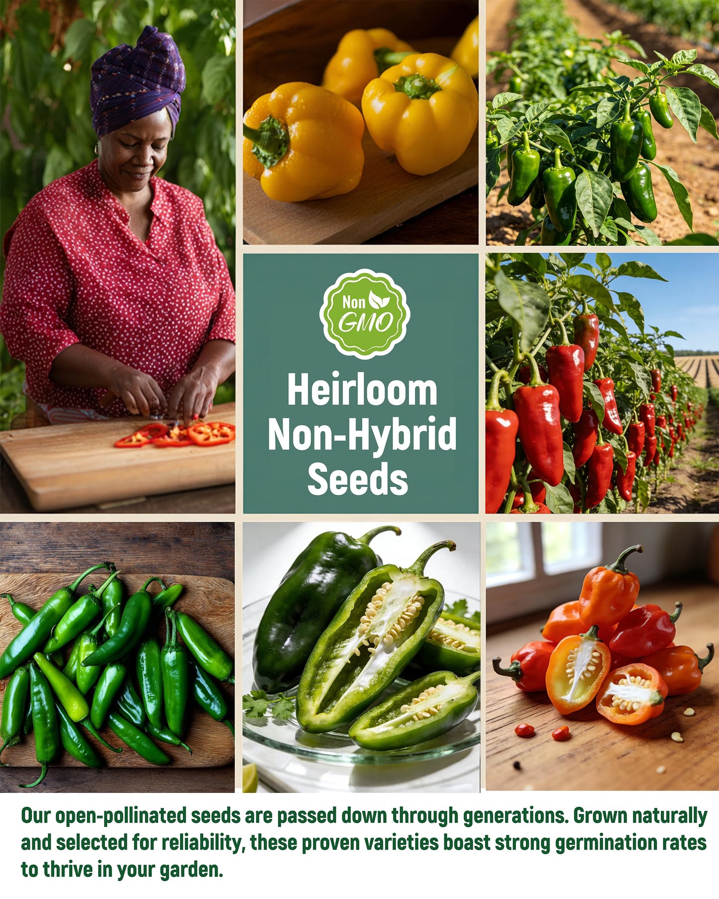 3000+ Pepper Seeds Collection - 15 Varieties Non-GMO Hot & Sweet Seeds for Planting: Cayenne, Cubanelle, Habanero, Poblano, Serrano, Big Jim & Bell for Garden