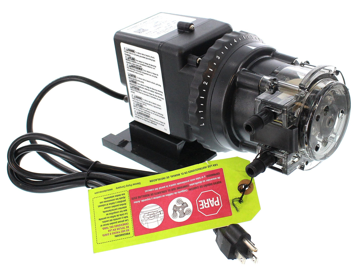 Stenner 45M5 Adjustable-Head Metering Pump, 2.5 to 50.0 GPD, 25 psi, Polypropylene, Black