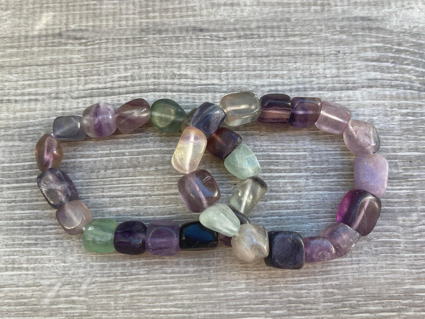 GAF TREASURES Rainbow Fluorite Crystal Nugget Bracelet, Genuine Rainbow Fluorite Tumbled Gemstone Bracelet, Healing Crystal Bracelet, Gift for Men & Women (1)