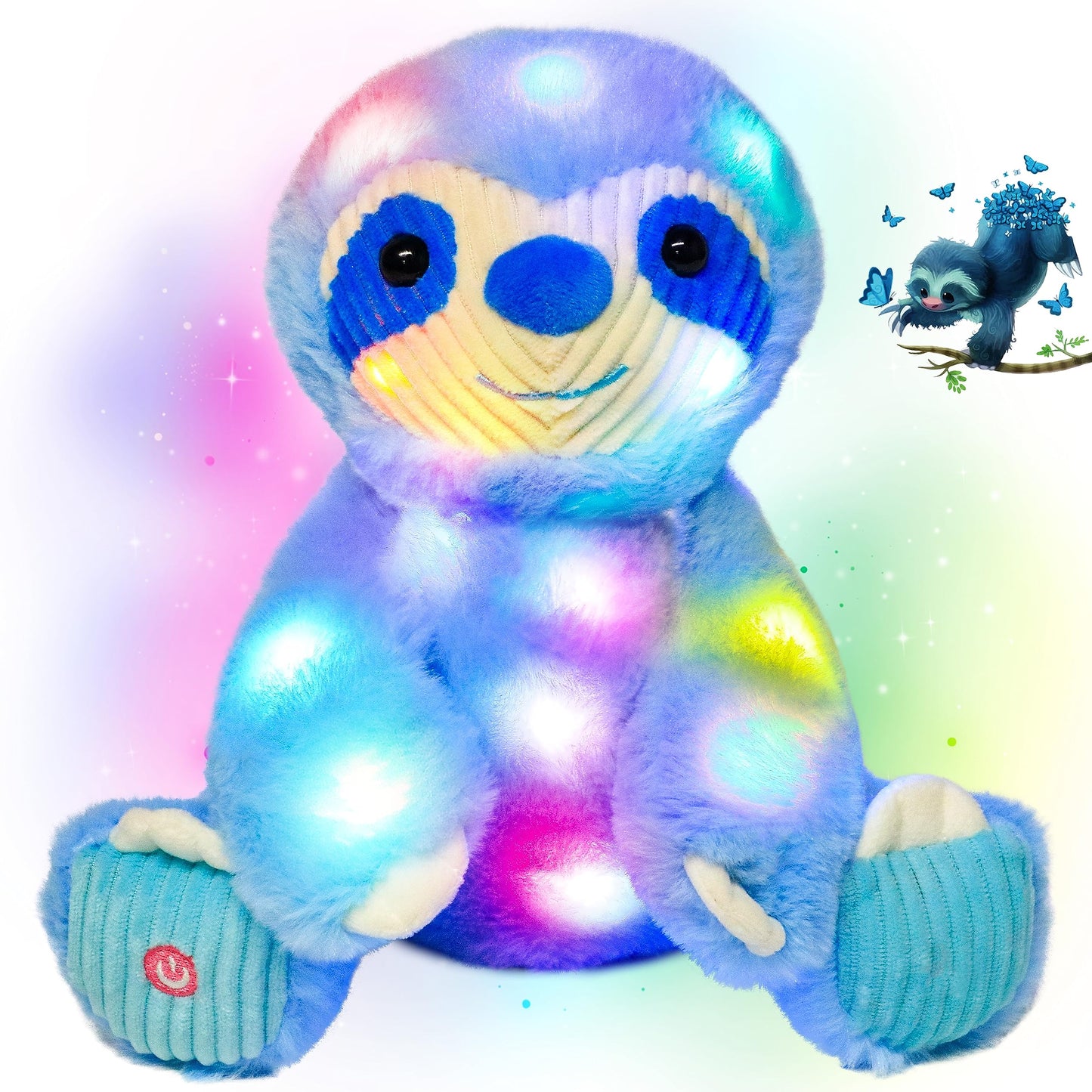 Cuteoy Light-up Plush Blue Sloth LED Stuffed Animal Birthday Christmas Plushies Toy Gifts for Kids Toddler Girls, 10.5"