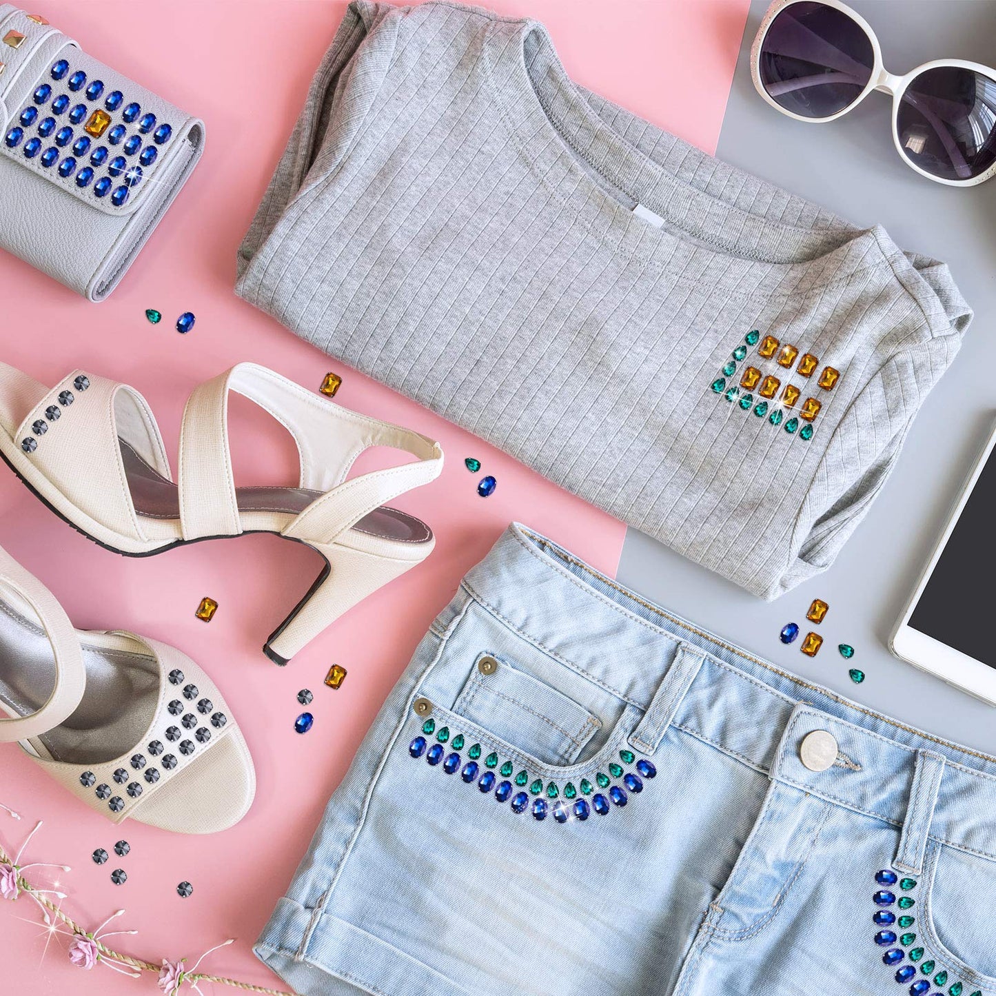 WILLBOND 156 Pcs Sew on Rhinestones Claw Flatback Crystal Rhinestones Metal Prong Setting Gems Acrylic Glass Sewing Gems for Clothes DIY Craft Shoes Dress Jewelry Making (Colorful)