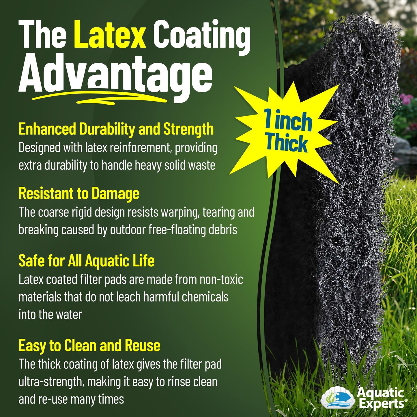 Aquatic Experts Classic Koi Pond Filter Pad COARSE – Black Bulk Roll Pond Filter Media, Rigid Ultra-Durable Latex Coated Fish Pond Filter Material US, (18" x 36")