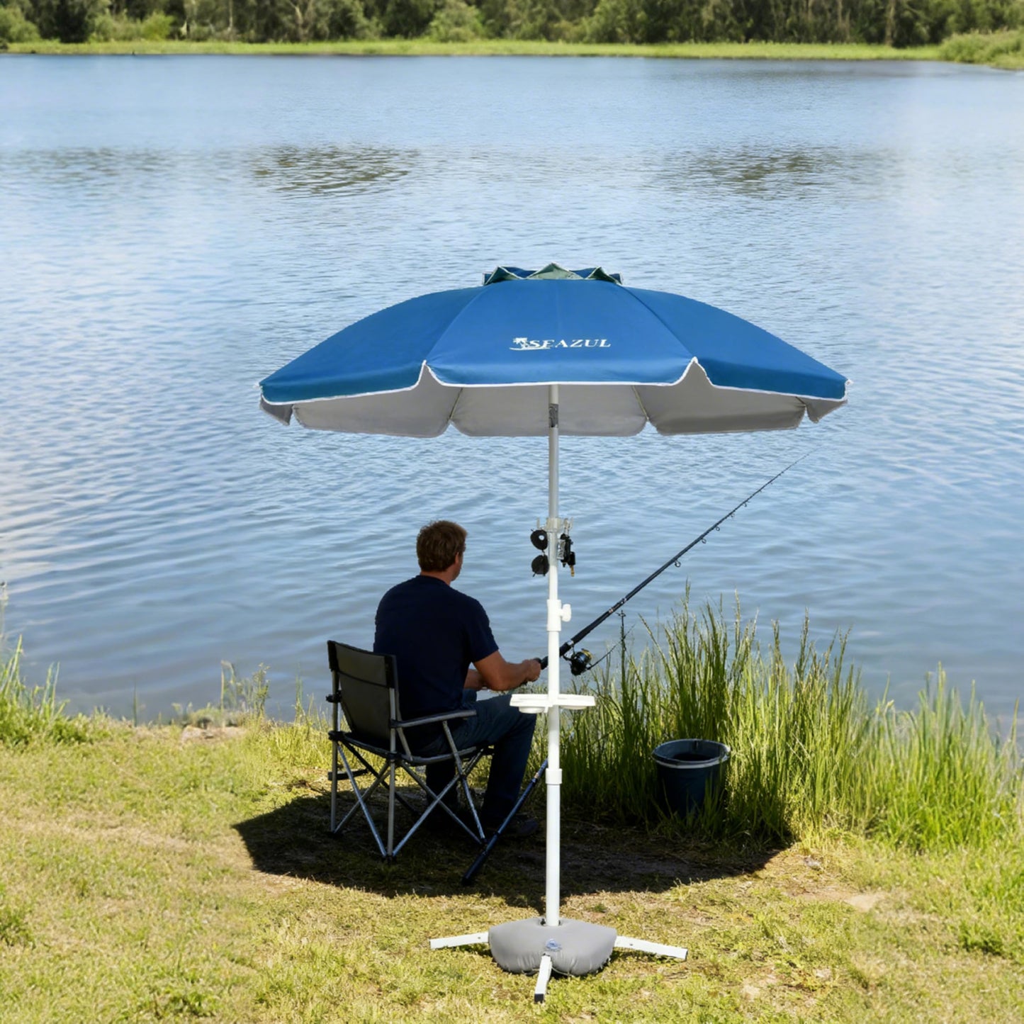 Seazul 6.5ft Sun Shade Umbrella, Portable Umbrella with Stand for Sports, Water Weight Bag, Adjustable and Lightweight, Sun Protection, Blue