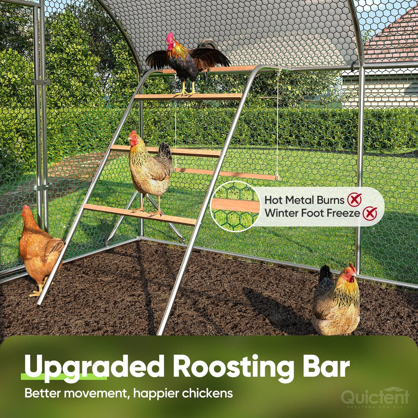 Quictent Essential Series 24x9x6.6ft Metal Chicken Coop Run with Climbing Ladder, Walk-in Outdoor Poultry Cage with PVC Coated Chicken Wire, Hen Duck Rabbit Farm House, Waterproof Anti-UV Cover