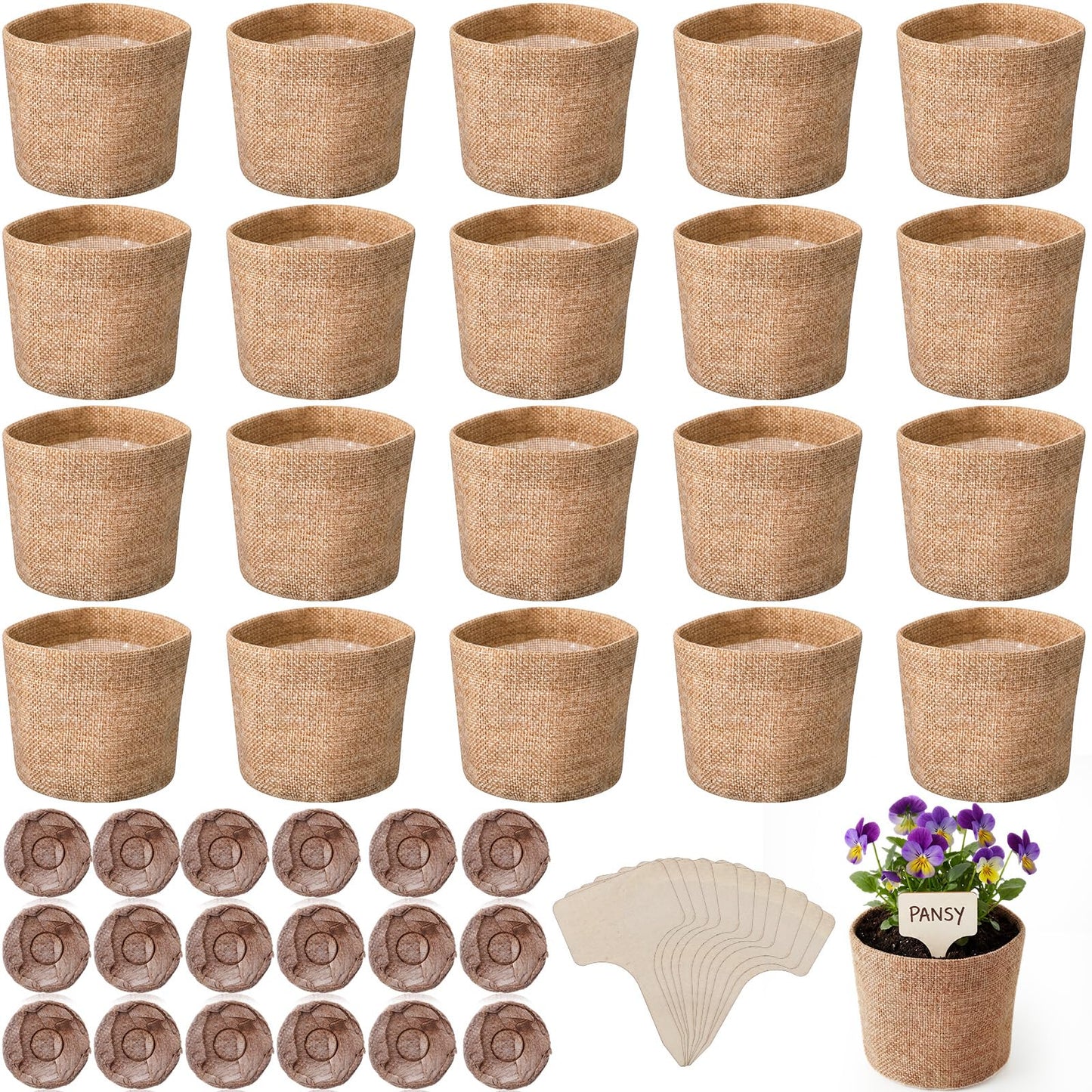 Novabright 20 Pack Herb Garden Planter Indoor Kit, 60 Pcs Complete Kitchen Herb Starter Set Including Burlap Pots Seedling Blocks Markers Birthday Gift Ideas for Women Mom Wife Housewarming