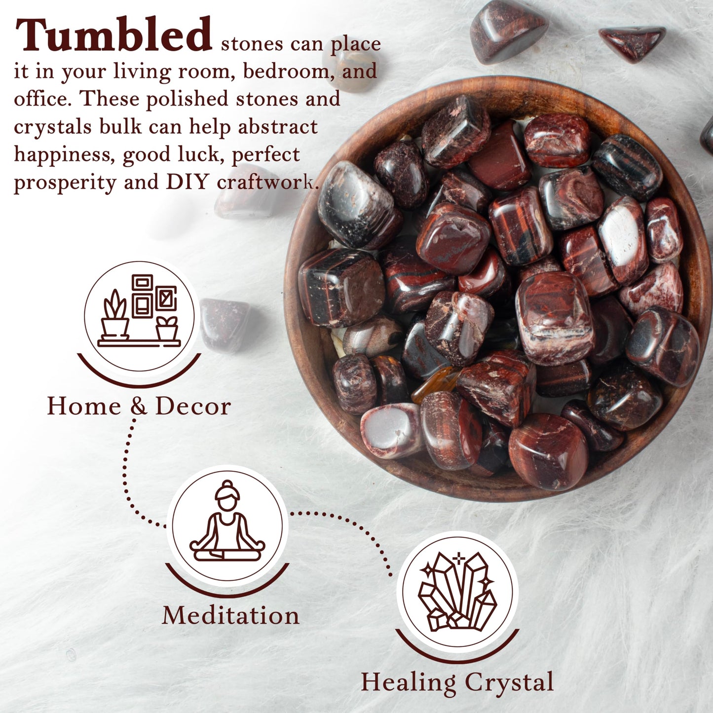 "Crocon 1LB Red Tiger Eye Tumble Stones and Crystals Bulk 2000+ Carats Natural Crystal Kit for Reiki Healing Crystal Polished, Tumble Stones, Chakra Balancing, Reiki Gift, Home Decor Size : 20-25 mm"