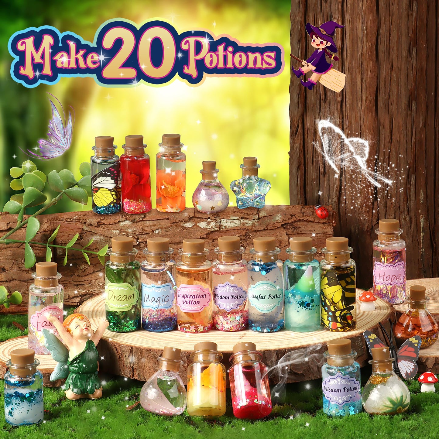 wookidel Fairy Magic Craft Kit for Kids with 20PCS Potion Bottles - Fairy Magical Potions Making Craft Kit - Gift for Christmas, Birthday, Creative Art Crafts Kits for Girls Boys 6 7 8 9 10 Year Old