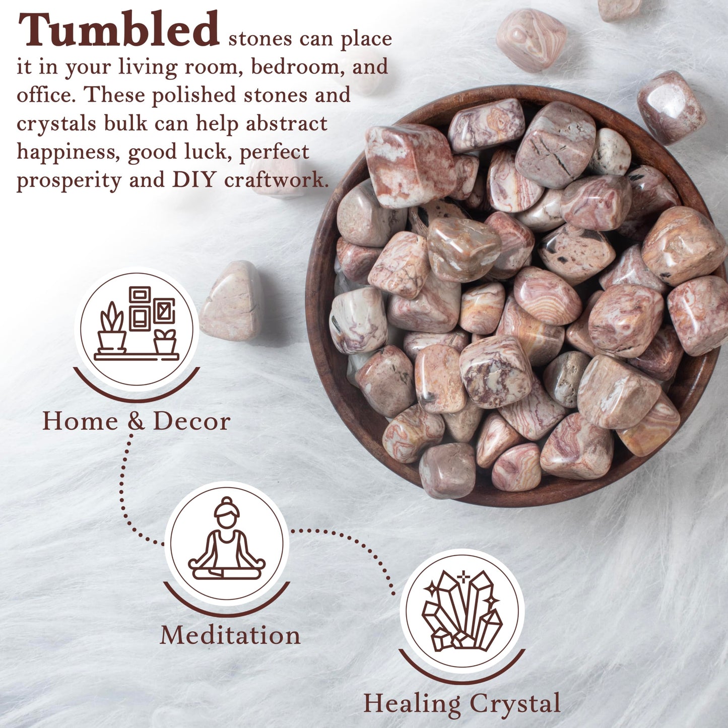 "Crocon 1LB Rosetta Jasper Tumbled Stones and Crystals Bulk 2000+ Carats Natural Crystal Kit for Reiki Healing Crystal Polished, Tumble Stones, Chakra Balancing, Reiki Gift, Home Decor Size : 20mm"
