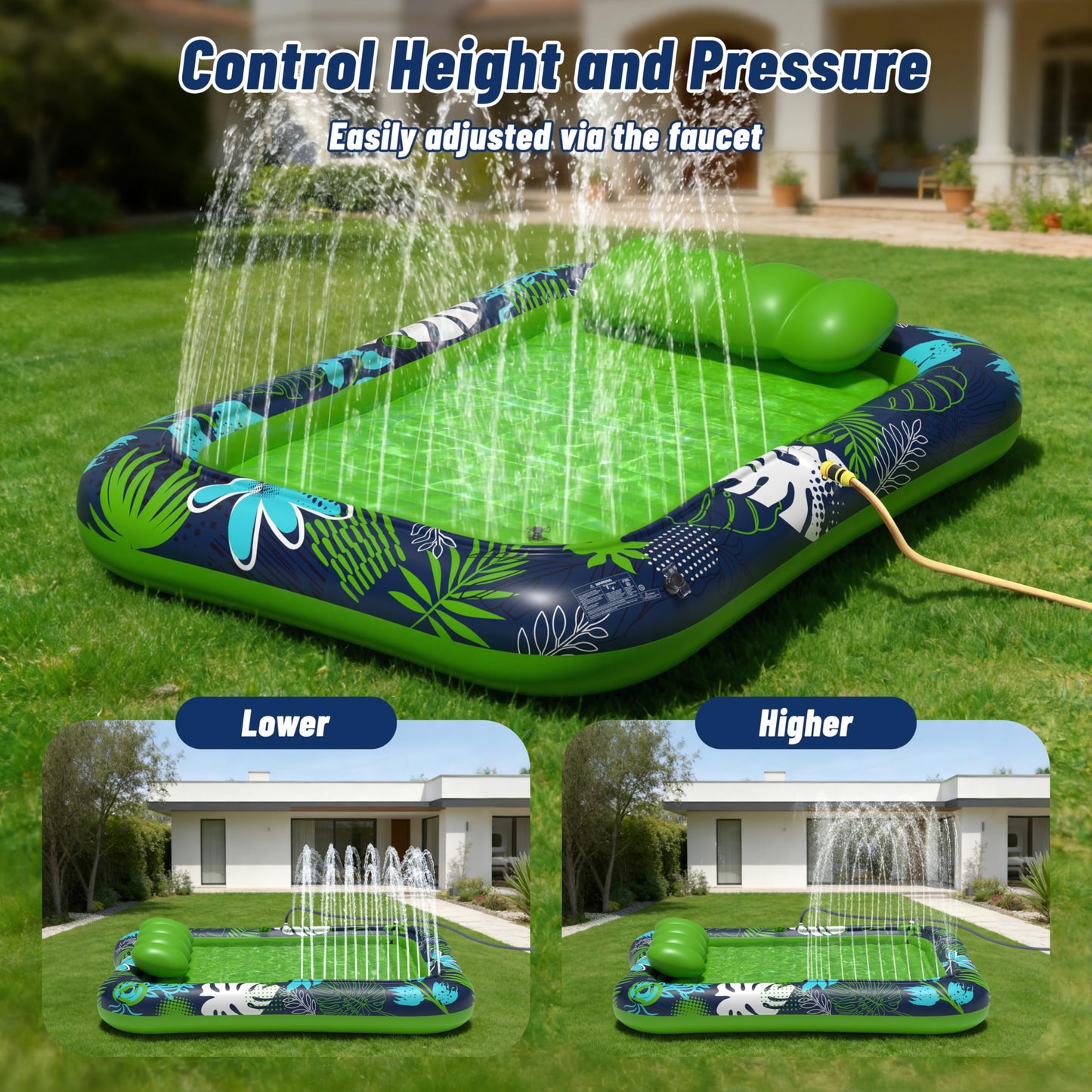 JOSEN Inflatable Tanning Pool Lounger Float with Sprinkler, XXL Large Pool Floats Adult Heavy Duty 83" x 63", Suntan Tub Water Pool Lounge Rafts, River Lake Floaties Water Floats with Cup Holders