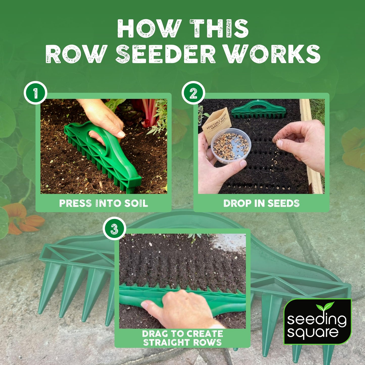 Row Seeder + Pokey Planter Bundle – Garden Row Maker & Dibber Tool for Fast Planting, Straight Rows & Precise Seed Placement
