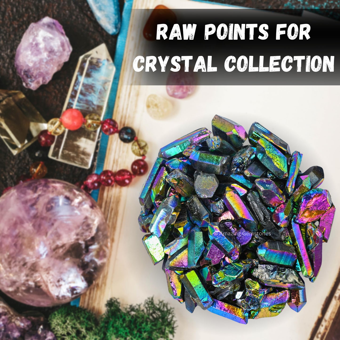 Amazing Gemstone 2 Pieces Titanium Aura Quartz Raw Pencil Points Crystals and Healing Stones, Natural Rocks for Meditation and DIY Raw Point Stones and Crystals
