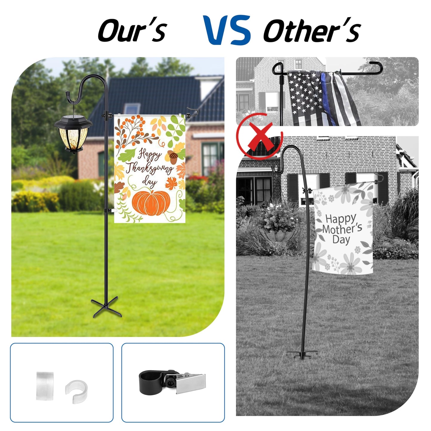 Ottsuls Garden Flag Stand, Heavy Duty Flag Pole Holder with Shepherd Hook for Yard Decoration, 45 INCH Sturdy Yard Flag Post Stake Outdoor Garden Flag Holder for 14''x20'' Flags (Without Flag)
