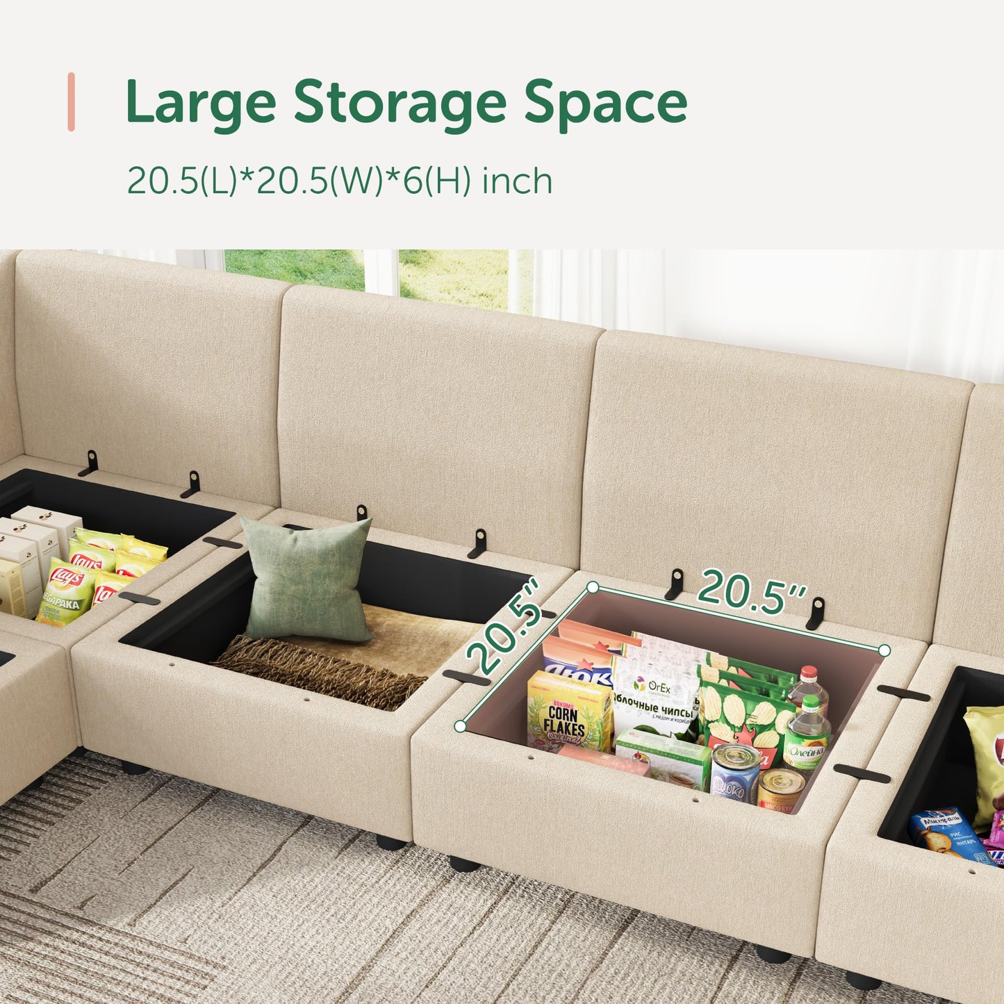 HONBAY Modular Sofa Sectional Sleeper Couch with Storage Modular Couch Convertible Couches for Living Room - Beige