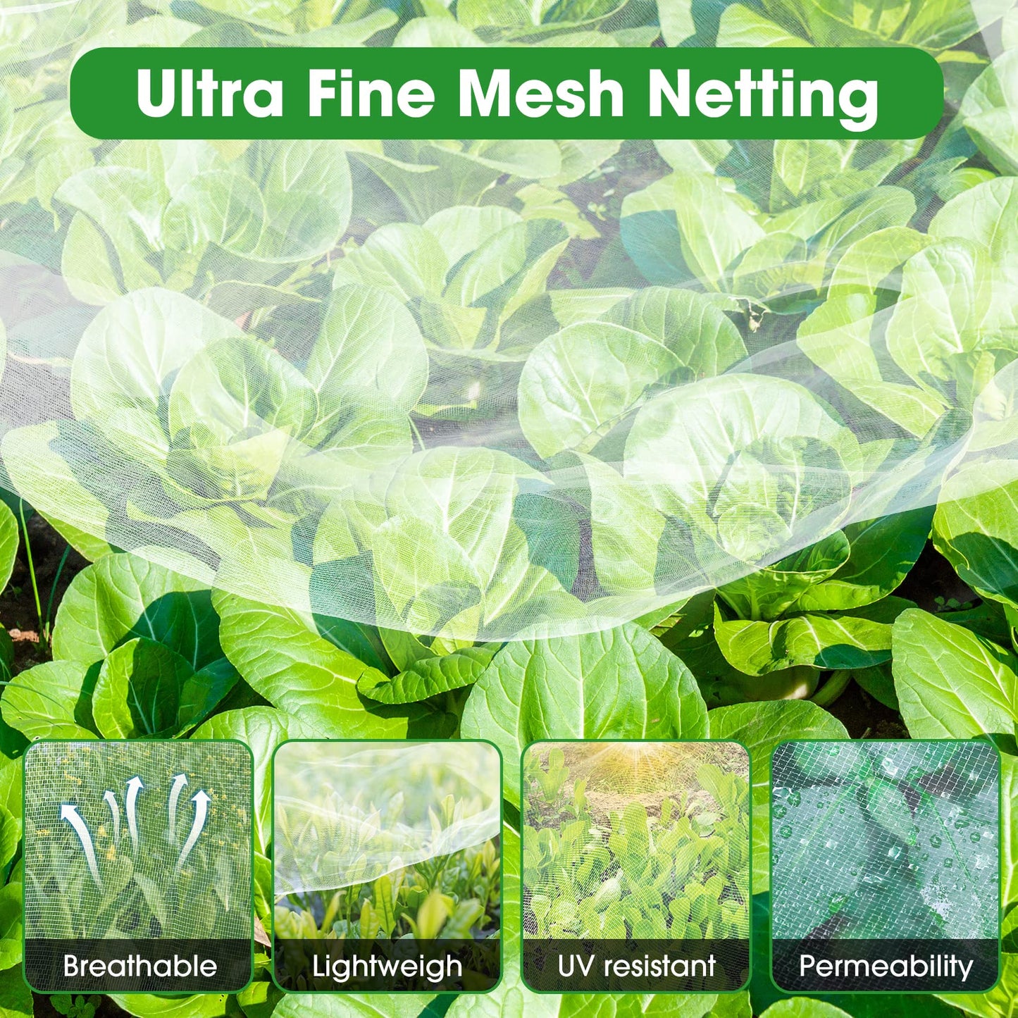 Unves 10'x20' Garden Netting, Bird Netting Mosquito Mesh for Vegetable Fruits Plant Garden Protections, Plant Covers Bug Insect Net Pest Barrier Protect Garden Plant from Birds Bugs