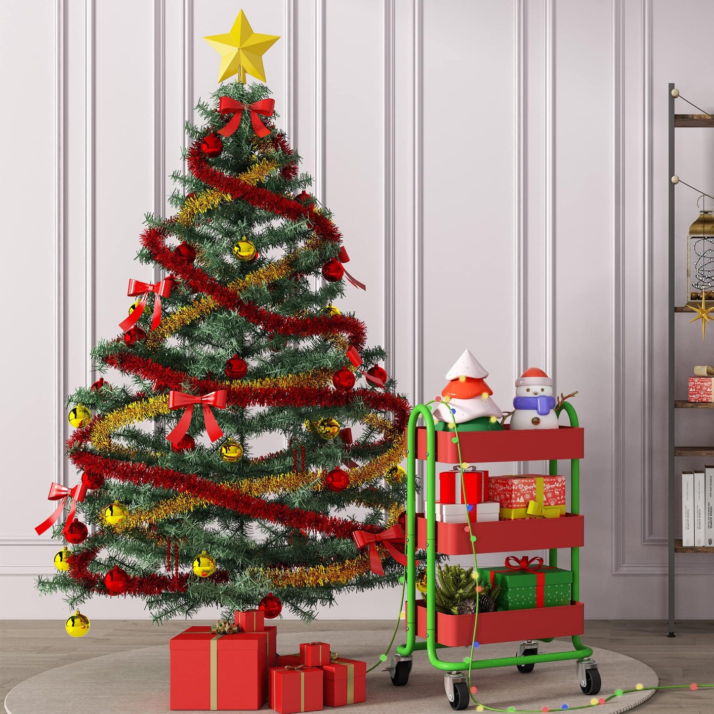 Elitehouse Metal Rolling Cart,3-Tier Metal Rolling Cart with Wheels,3 Tier Utility Cart with Wheels for Office,Home,Kitchen,Garden（13.4"x18.1"x31"） Red+Green