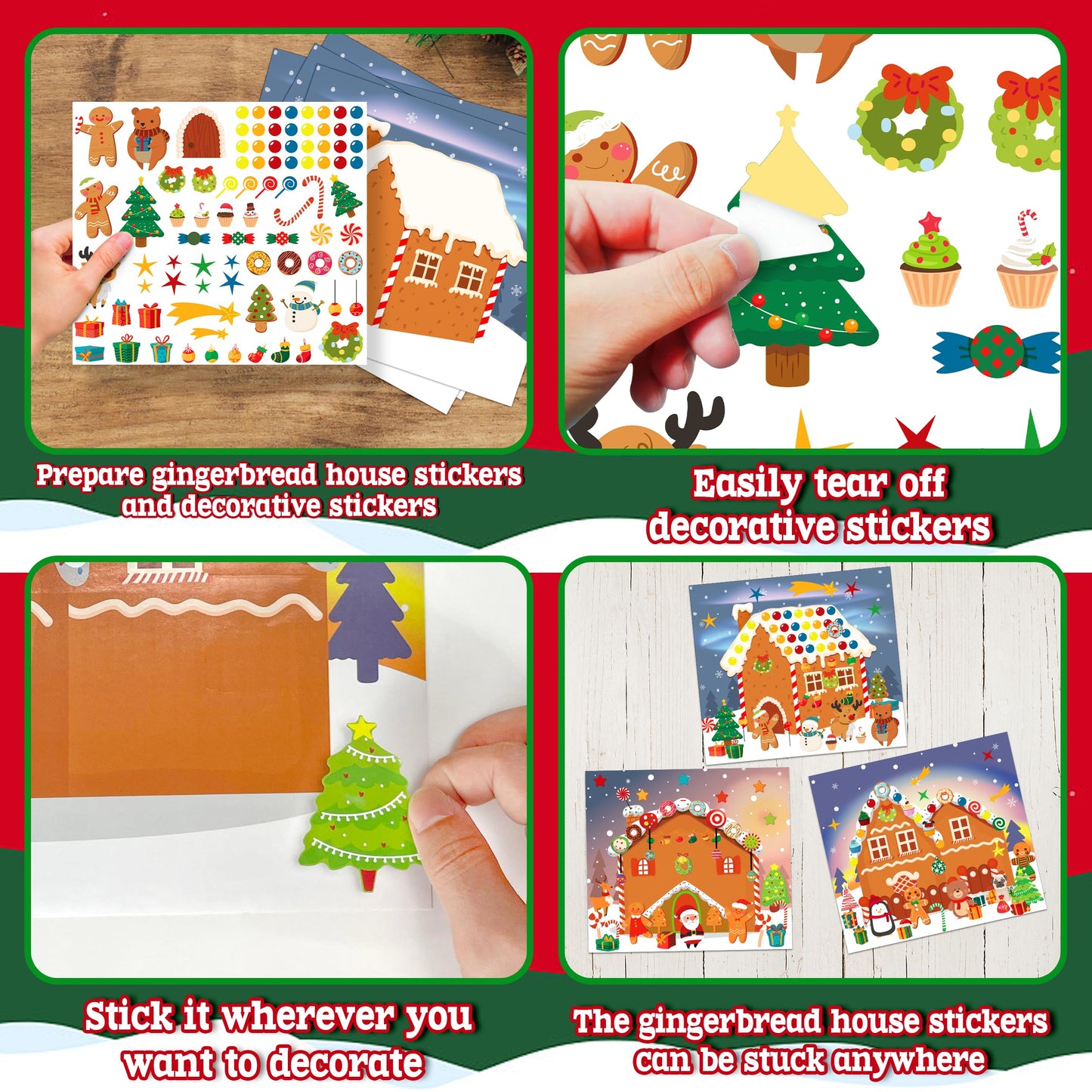 LINAYE 36PCS Make A Gingerbread House Stickers, Christmas Crafts Activities & Games, Party Favors for Kids 18 Finished Products