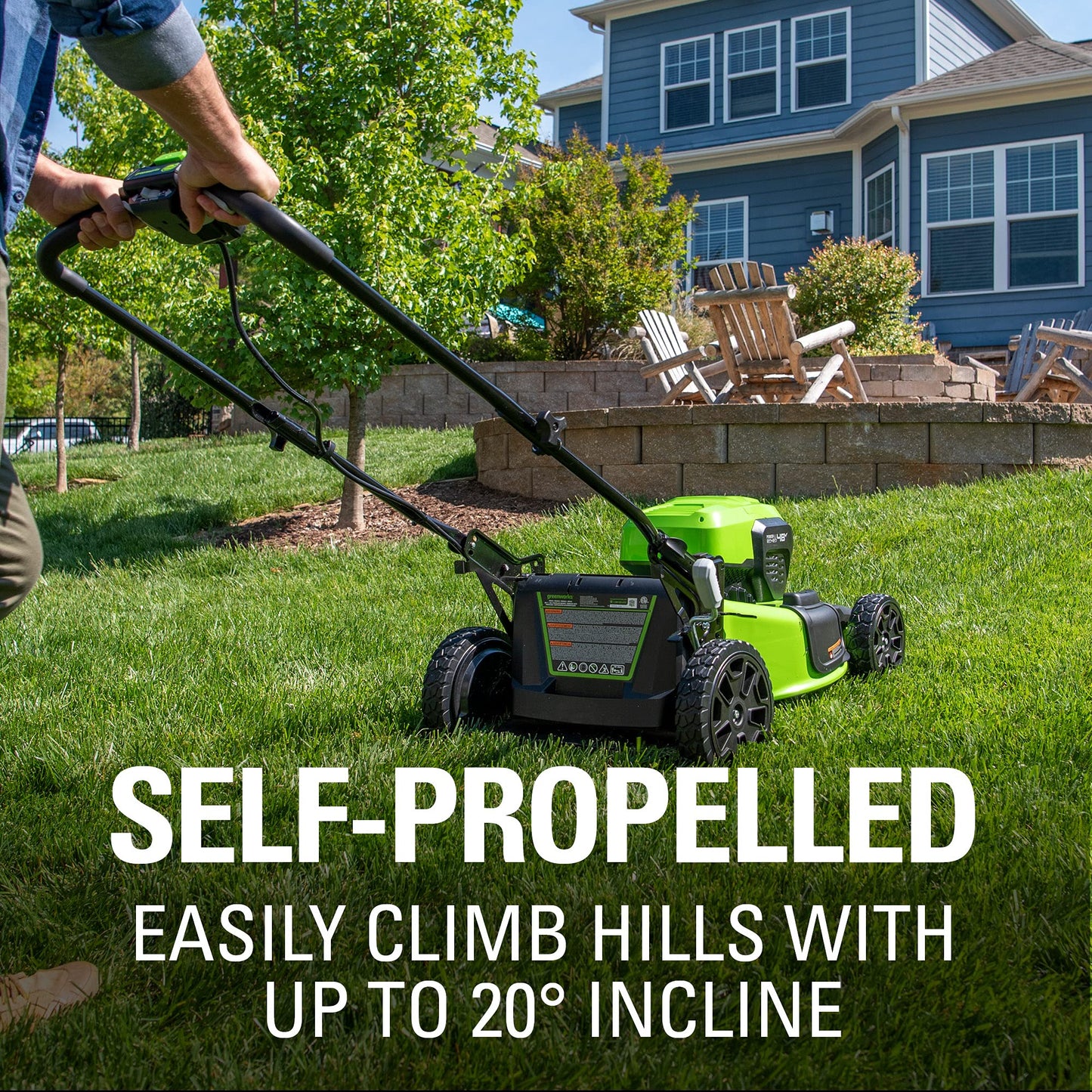 Greenworks 48V (24V x 2) 21" Brushless Cordless (Self-Propelled) Lawn Mower (LED Headlight), (2) 5.0Ah Batteries and Dual Port Rapid Charger Included (200+ Compatible Tools)