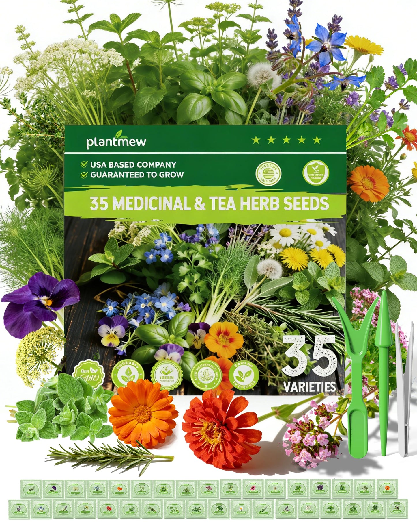 Medicinal & Tea Herb Seeds for Planting - 35 Non-GMO Variety Pack for Indoor/Outdoor Garden: Anise, Bergamot, Borage, Fennel, Chamomile, Dandelion, Oregano, Hyssop, Catnip Seeds & More