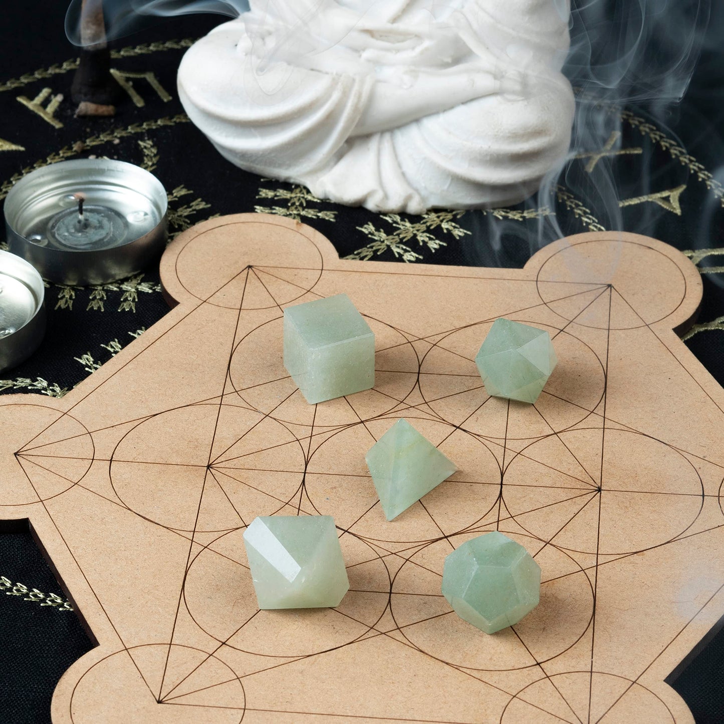 Crocon Green Jade 5Pcs Platonic Solids Crystal Geometry Set, Platonic Solids Sacred Geometric Stones for Meditation Reiki Balancing Healing Chakra Stone Cleansing Spiritual Good Luck (15-20 mm)