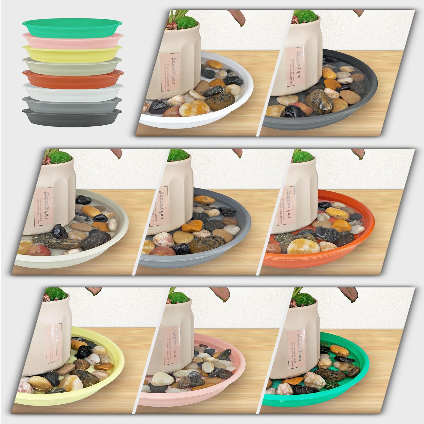 ECOESPTI 12Pcs Colourful Plant Saucer, 6 8 10 Inch Durable Plastic Plant Tray, Round Plant Pot Saucers, Drip Tray for Indoor and Outdoor Garden, Pink