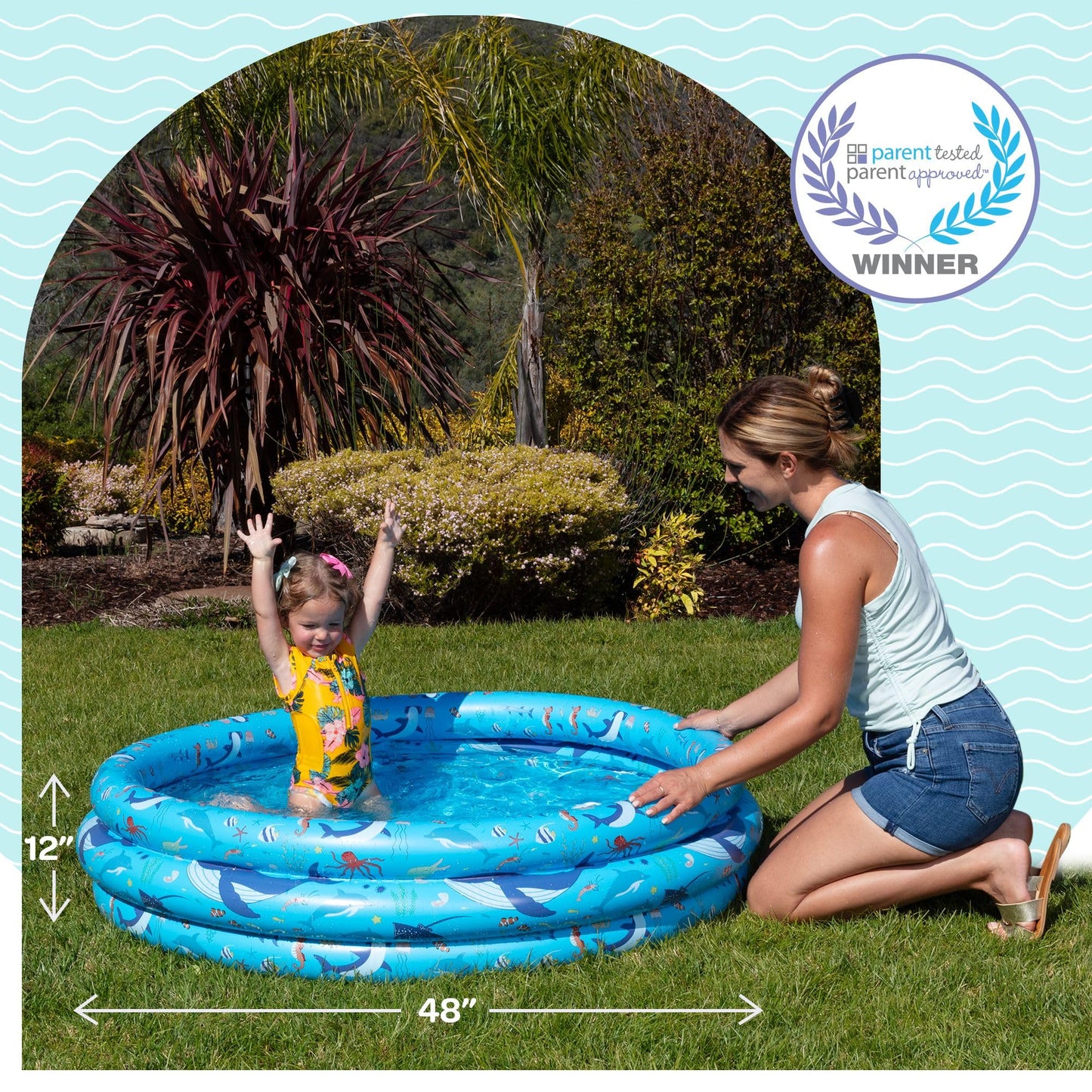 Inflatable Kiddie Pool for Toddlers, 48"X12" Round Plastic Blow Up Kids Swimming Pool, Outdoor Water Play, Ball Pit Toys for Kids Age 2 3 4 5, Summer Essential Baby Splash Pools with Cushioned Floor