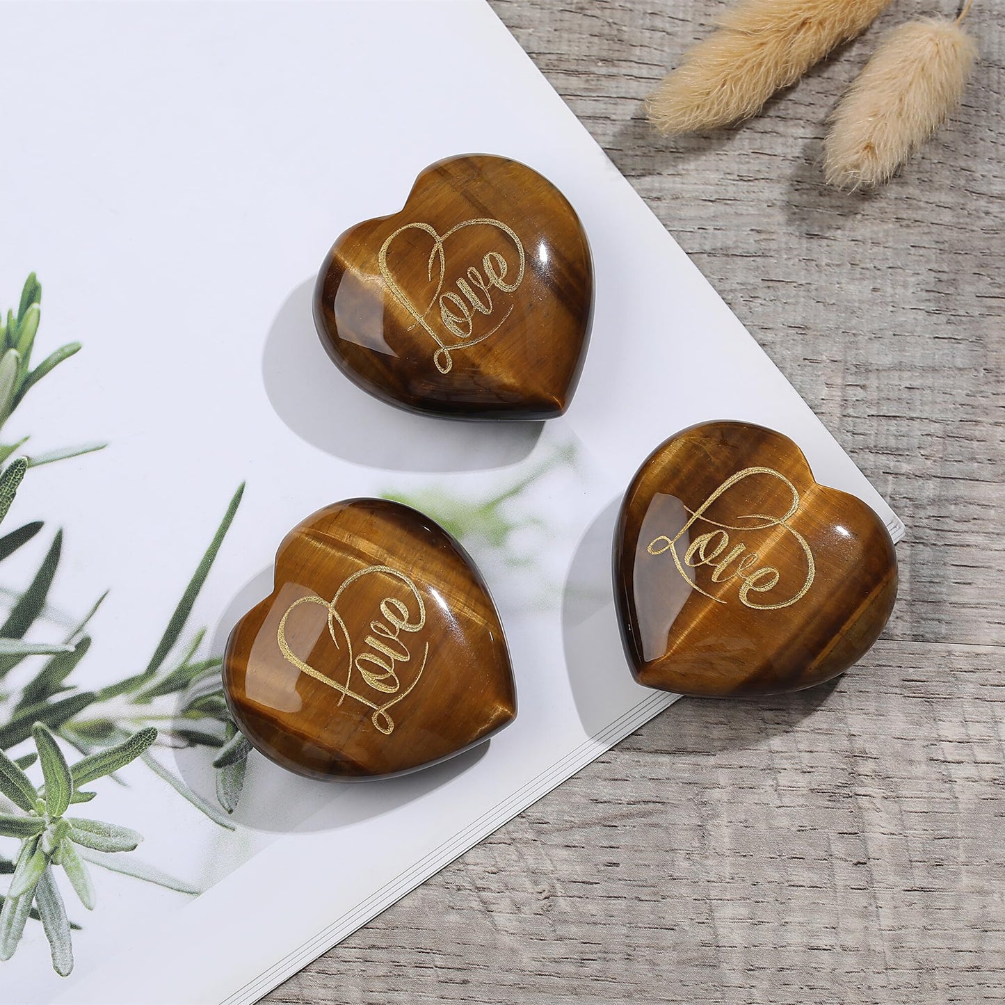 ZHIYUXI 45mm Tigers Eye Engraved Heart Stones Heart Gift Gemstones Heart Shaped Rocks Polished Tigers Eye Stones Mental Health Gifts Gem Meditation Spiritual Gifts for Men Reiki