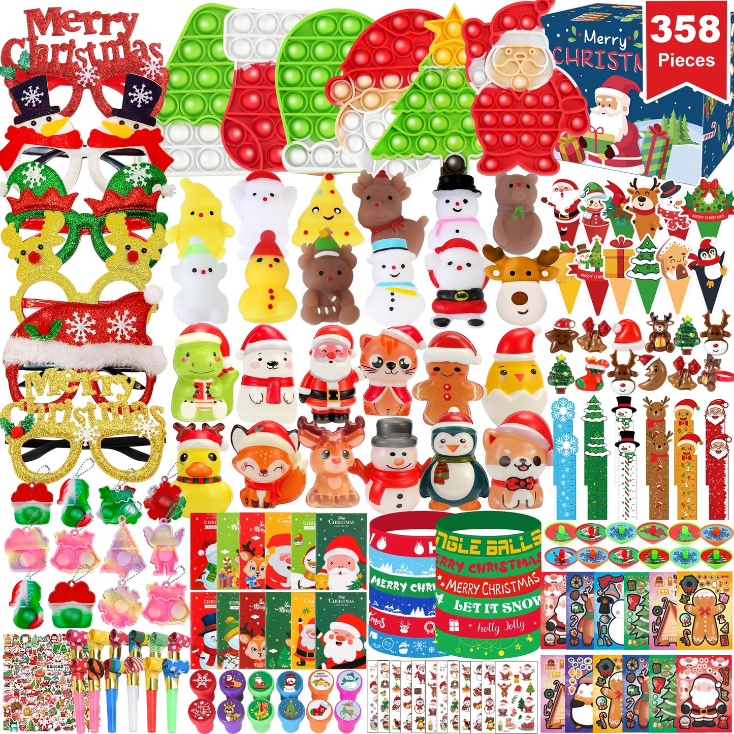 358PCS Christmas Party Favors Supplies Decoration, Goodie Bag Pinata Stocking Stuffers Bulk, Treasure Box Toy for Classroom Rewards, Advent Calendar Stuff Filler, Carnival Prizes, Xmas Birthday Gifts
