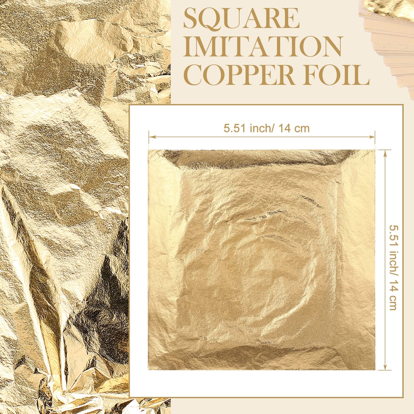 Harloon Imitation Gold Leaf for Art Imitation Gold Foil Sheets Square Foil Paper for DIY Gilding Painting Decoration Crafting Furniture, 5.51 x 5.51 Inches/ 14 x 14 cm (500 Sheets)