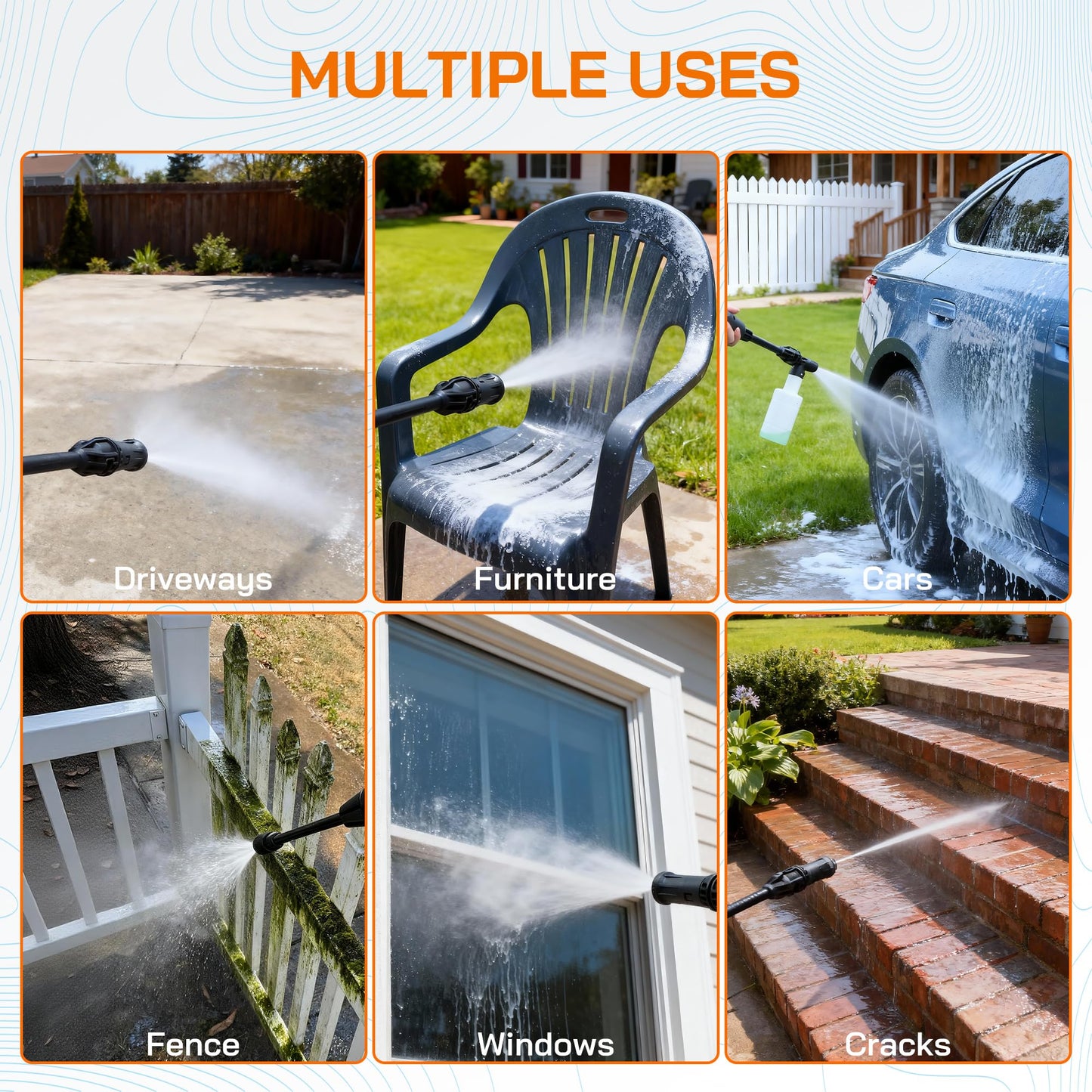 Electric Pressure Washer Power Washer Electric Powered Power Wash Power Washers with Adjustable Nozzle, Pressure Cleaning Machine with Foam Cannon for Cars, Fences, Driveways, Patios, Home Cleaning