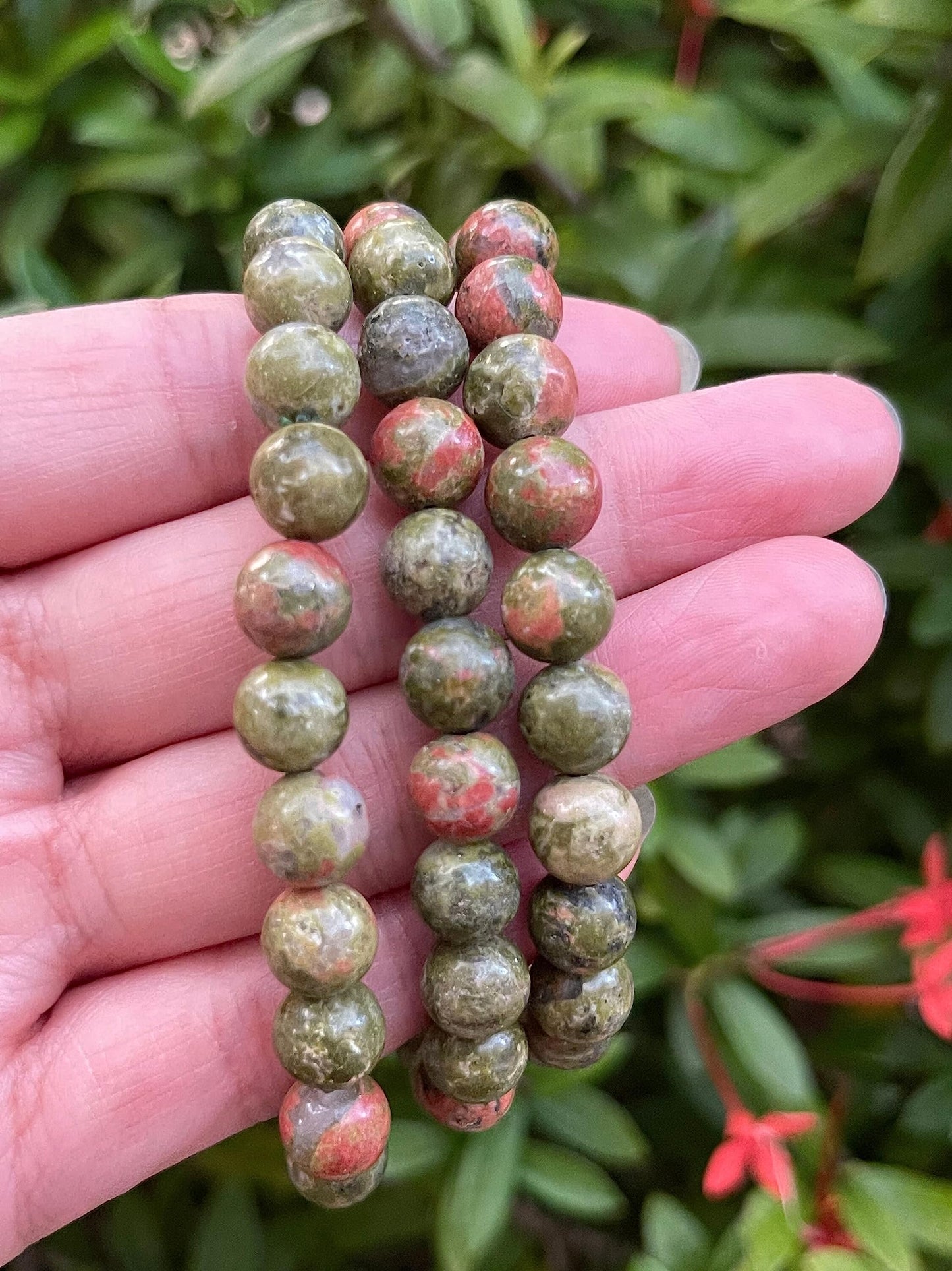 GAF TREASURES Unakite Crystal Bead Bracelet 8mm, Genuine Unakite Stretch Gemstone Bracelet, Healing Crystal Bracelet, Gift for Men & Women (1)