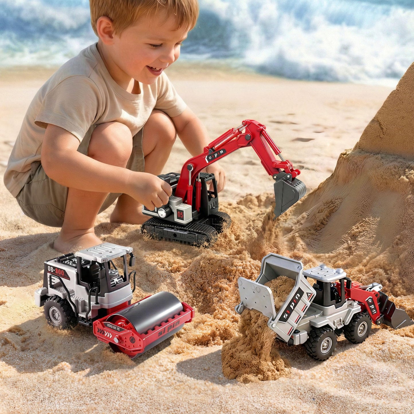 iPlay, iLearn Kid Construction Toy Trucks, Toddler Construction Vehicle Set W/Excavator Bulldozer Dump Truck, 3 PCS Friction Engineer Cars Sandbox Outdoor Play Birthday Gift 3 4 5 6 Yr Old Boy Girl