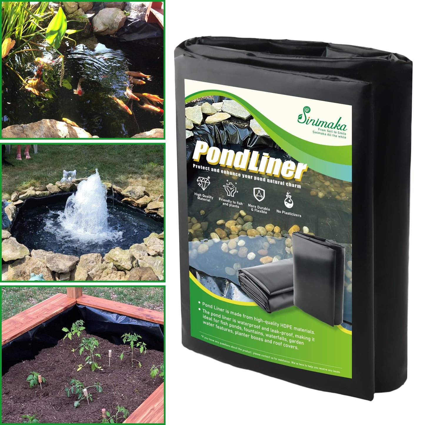 Sinimaka Pond Liner 16 x 20 Ft, HDPE Durable Pond Liners for Outdoor Ponds, Pond Liners for Fish, Koi, Water Garden, Waterfall, Fountain