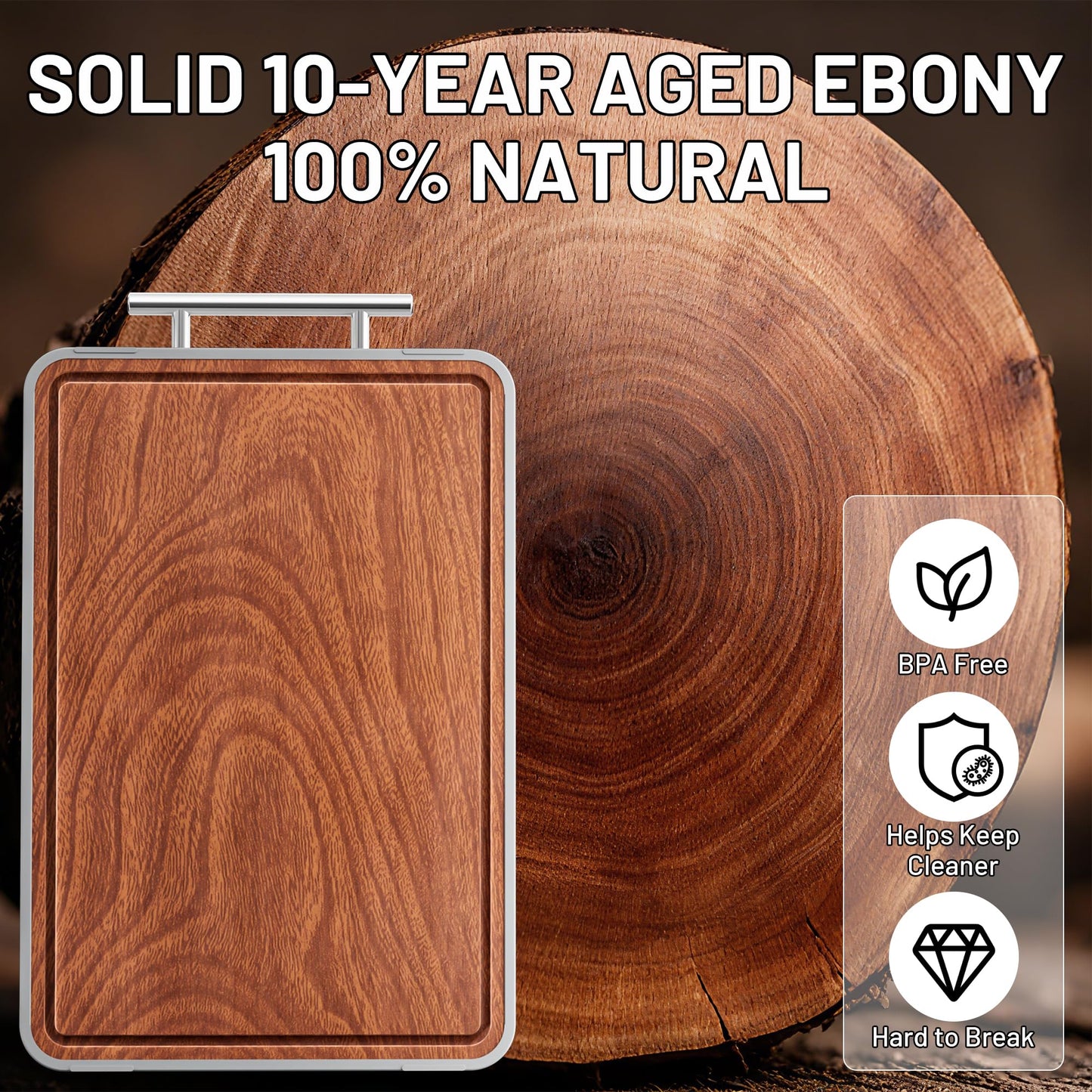 Titanium Cutting Boards For Kitchen,Ebony Wood Cutting Board,Double Sided Metal Chopping Board With Handle And Juice Groove, Idea Kitchen Appliances For Meat And Charcuterie