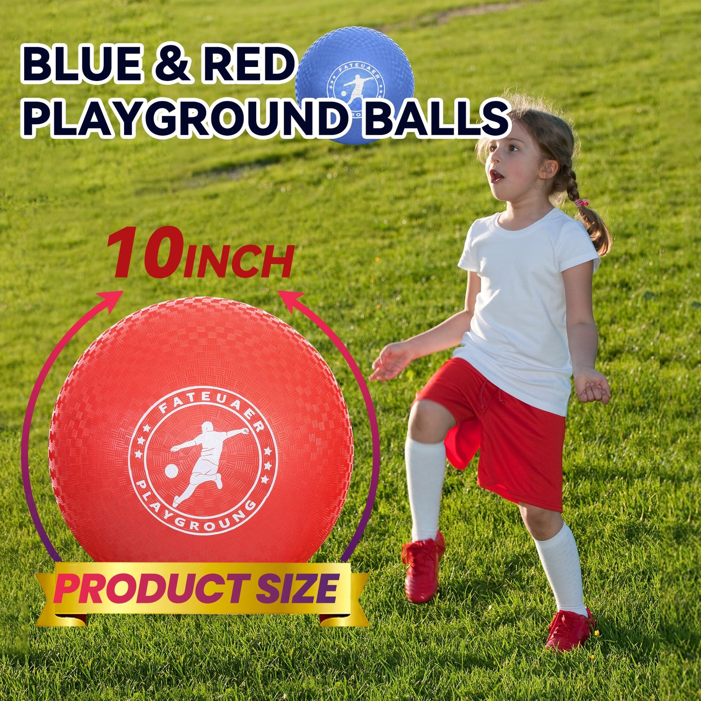 FATEUAER 10 Inch Kickball Set, Playground Ball with Carrying Bag, Dodge Balls for Kids and Adults, Bouncing Sport Handball and Toy Ball, Outdoor Balls Official Camps (10 Inch Red&Blue 4 Pack)