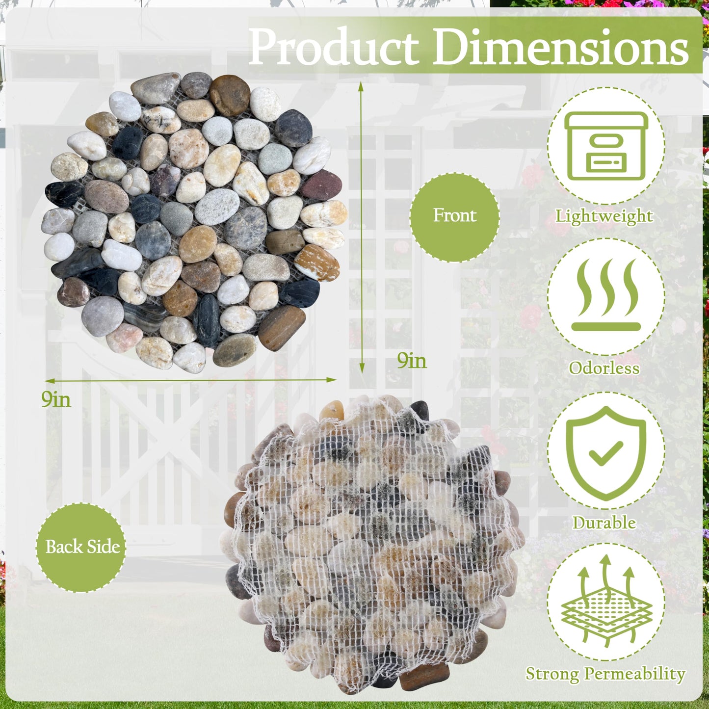 Sunnyglade 6 Pcs 9" L × 9" W River Rock Stepping Stones, Round Pebbles Polished Gravel, Outdoor Pebble River Stone Mat for Yard Lawn Patio Pathway Landscaping (Roundness, 9'')