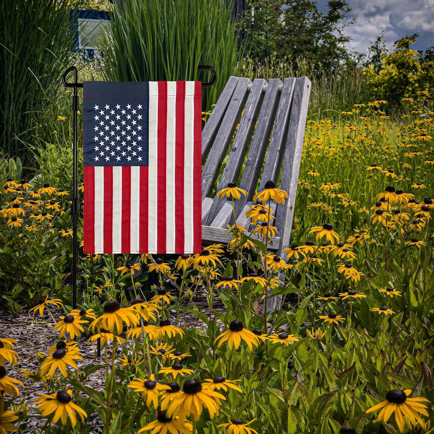 Bradford Embroidered American Garden Flag with Stand Holder, 12x18 inch American USA Garden Flag for Outside Yard Heavy Duty