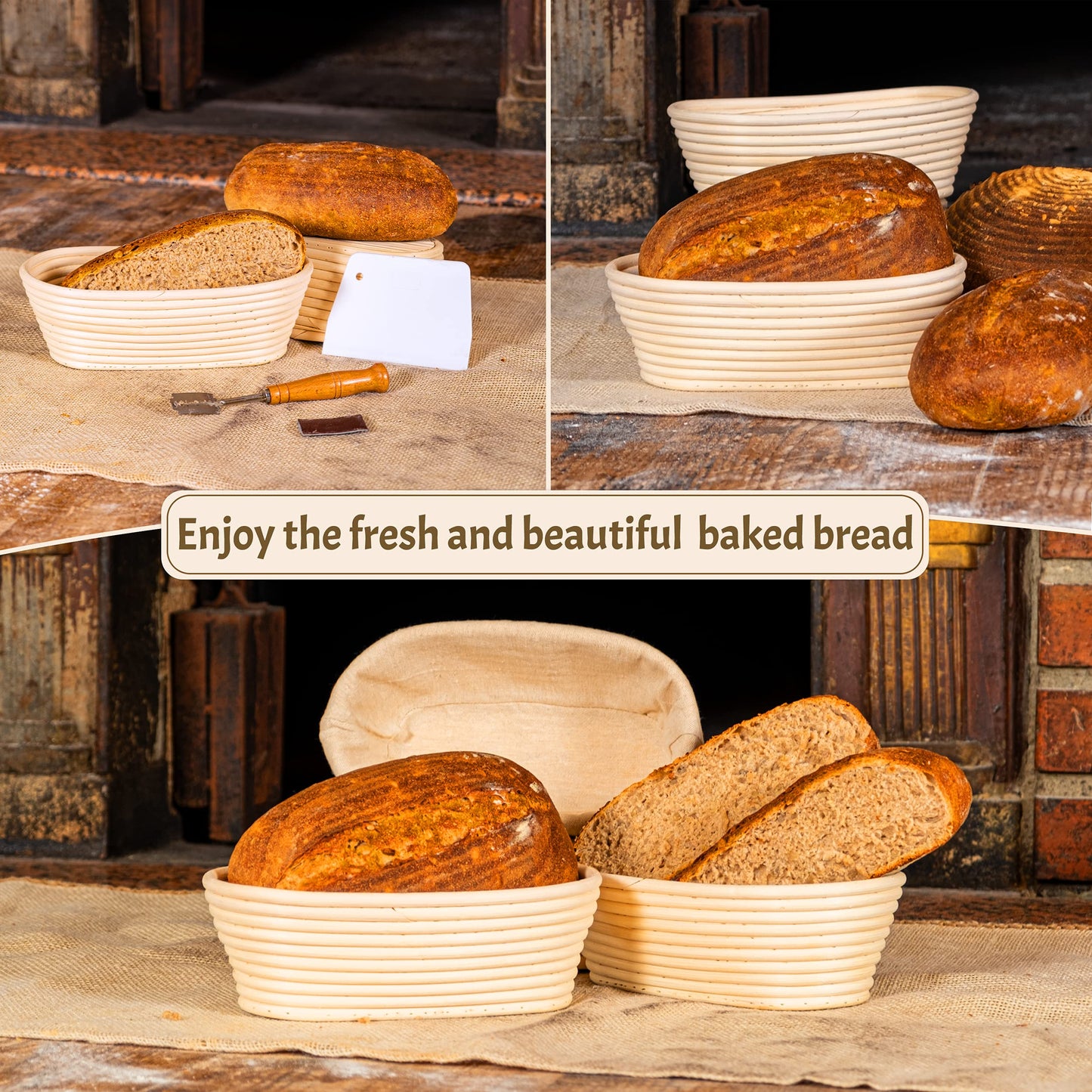 CRISS ELITE 11" Oval Banneton Proofing Basket Set of 2 - Sourdough Starter Kit with Bread Lame, Danish Whisk, Metal & Bowl Scrapers, Cleaning Brush - Professional Artisan Baker Gift Set