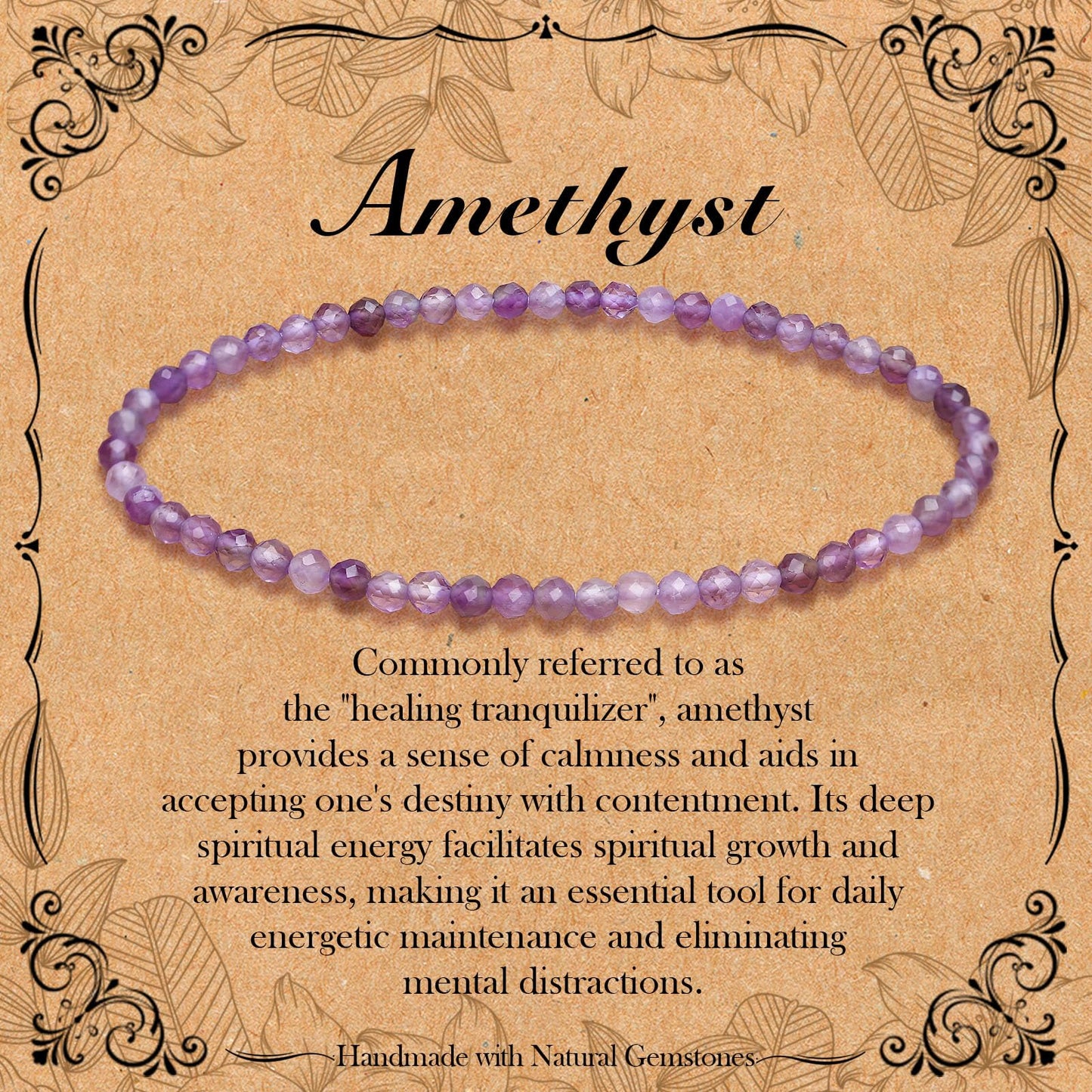BONNY BOXX Natural Genuine Gemstone Faceted Round Beads Bracelets, 3mm Adjustable Stretchy Tiny Faceted Amethyst Bracelet, Healing Crystal Reiki Chakra Dainty Jewelry Fashion Gifts