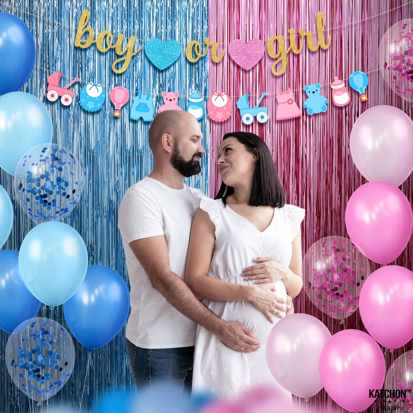 KatchOn, Gender Reveal Decorations Kit - Pack of 40, No DIY | Boy or Girl Gender Reveal Banner | Boy or Girl Baby Shower Decorations | Blue and Pink Gender Reveal Balloon Arch Kit | Boy or Girl Sign