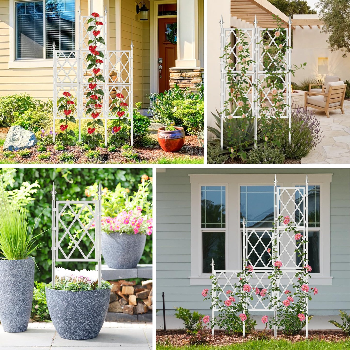5.25FT Garden Trellis Support Fence,Metal Wall Lattice Climbing Frame for Climbing Plants Outdoor, White Iron Pipe Fence for Potted Plants Indoor for Ivy Vines Vegetable Flower, Patio, Lawn, Yard