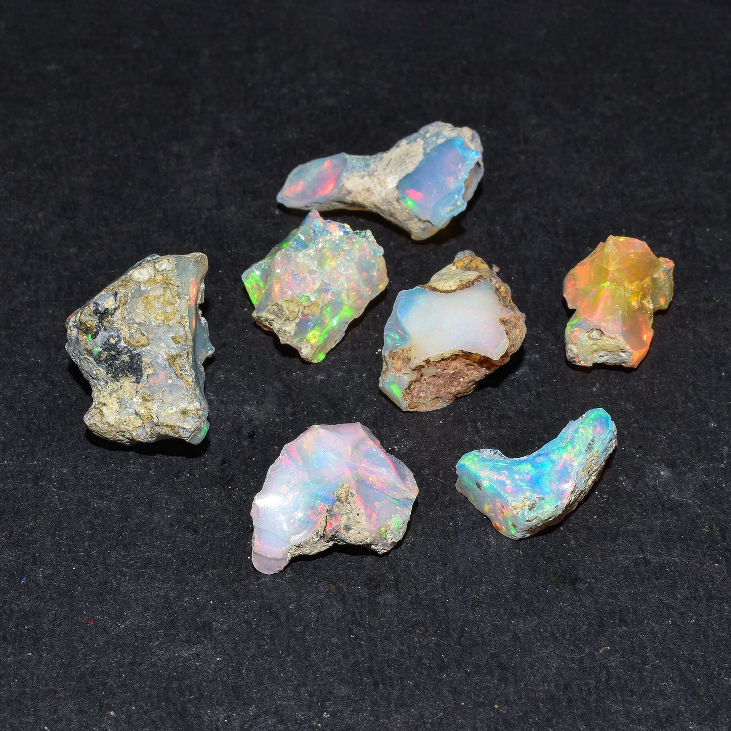 QNAVIC 7pcs AA+ Natural Raw Ultra Mix Fire Ethiopian Opal Rough Gemstone, Chakra Healing Crystal, Rough Crystals and Gemstone, October Birthstone, Jewelry Making, Birthday Gifts, DIY Crafts