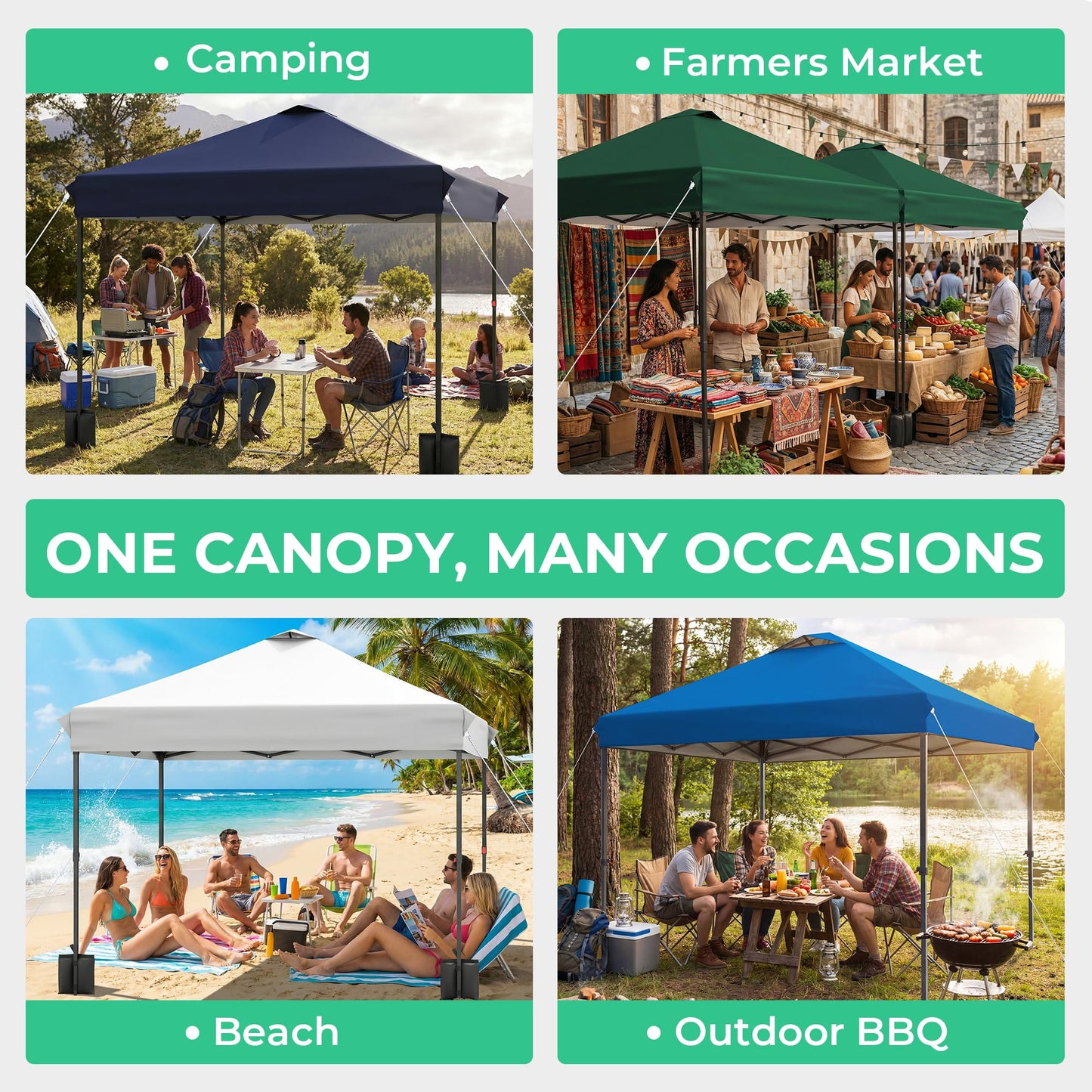 JEAREY 10x10 Pop Up Canopy Tent, Heavy Duty Outdoor Canopy with 1-Push Instant Setup, Commercial Tent with Roller Bag, 4 Sandbags and 8 Stakes, Water-Resistant, White