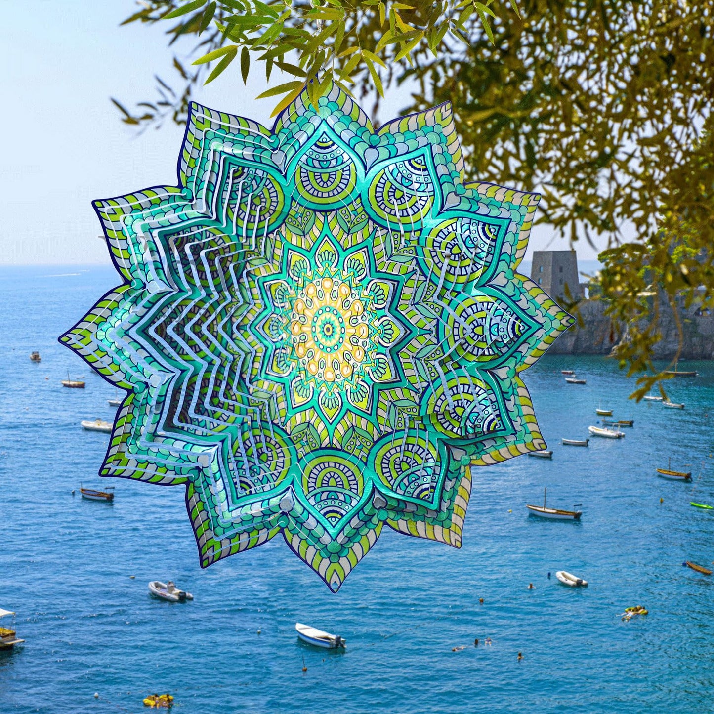 Hippolytusiart Wind Spinner Mandala Peacock Flower for Yard and Garden,12Inch Wind Spinners Outdoor Kinetic Yard Art Decorations,Garden Gifts for Women Mother Mom Father Men,3D Hanging Wind Sculptures