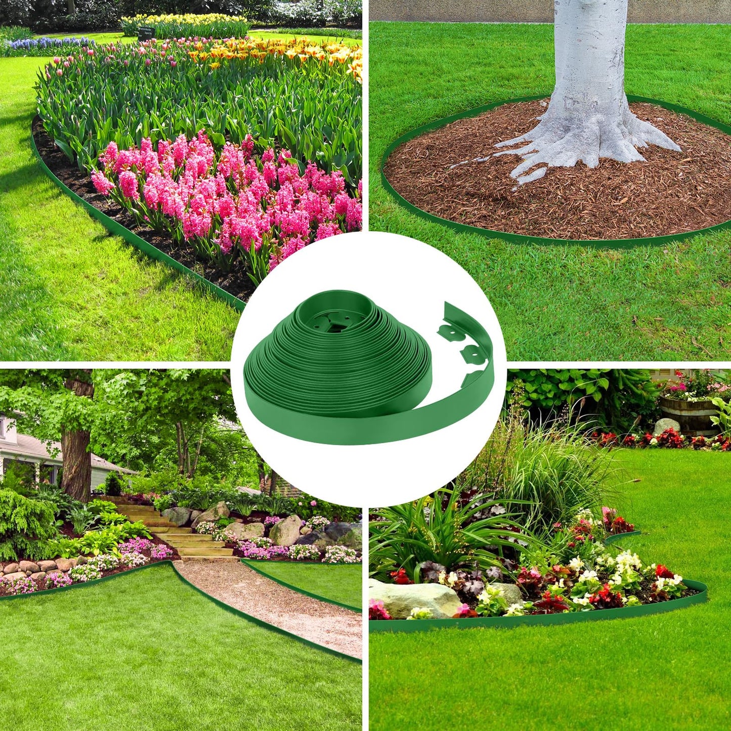 2-Inch x 33 FT Landscape Edging Border with 50 Spikes, Garden Edging Lawn Edging Border Kit, Plastic Edging Border Flexible for Garden Flower Beds Lawn Yard Pathway (Green)