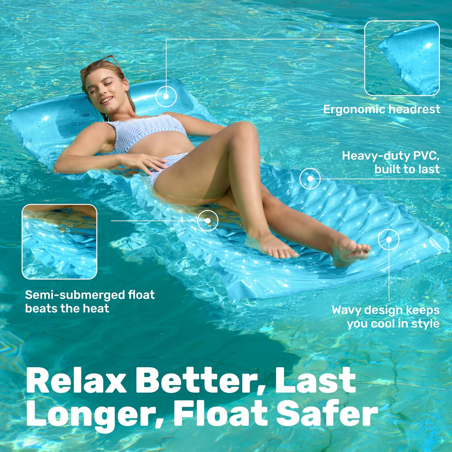 SLOOSH Inflatable Pool Floats Raft,Floating Lounge for Adults,64x32 inch Swimming Mat Pool Mattress with Headrest,2 Pieces Float Air Mat for Summer Water Beach Fun,Blue,Purple