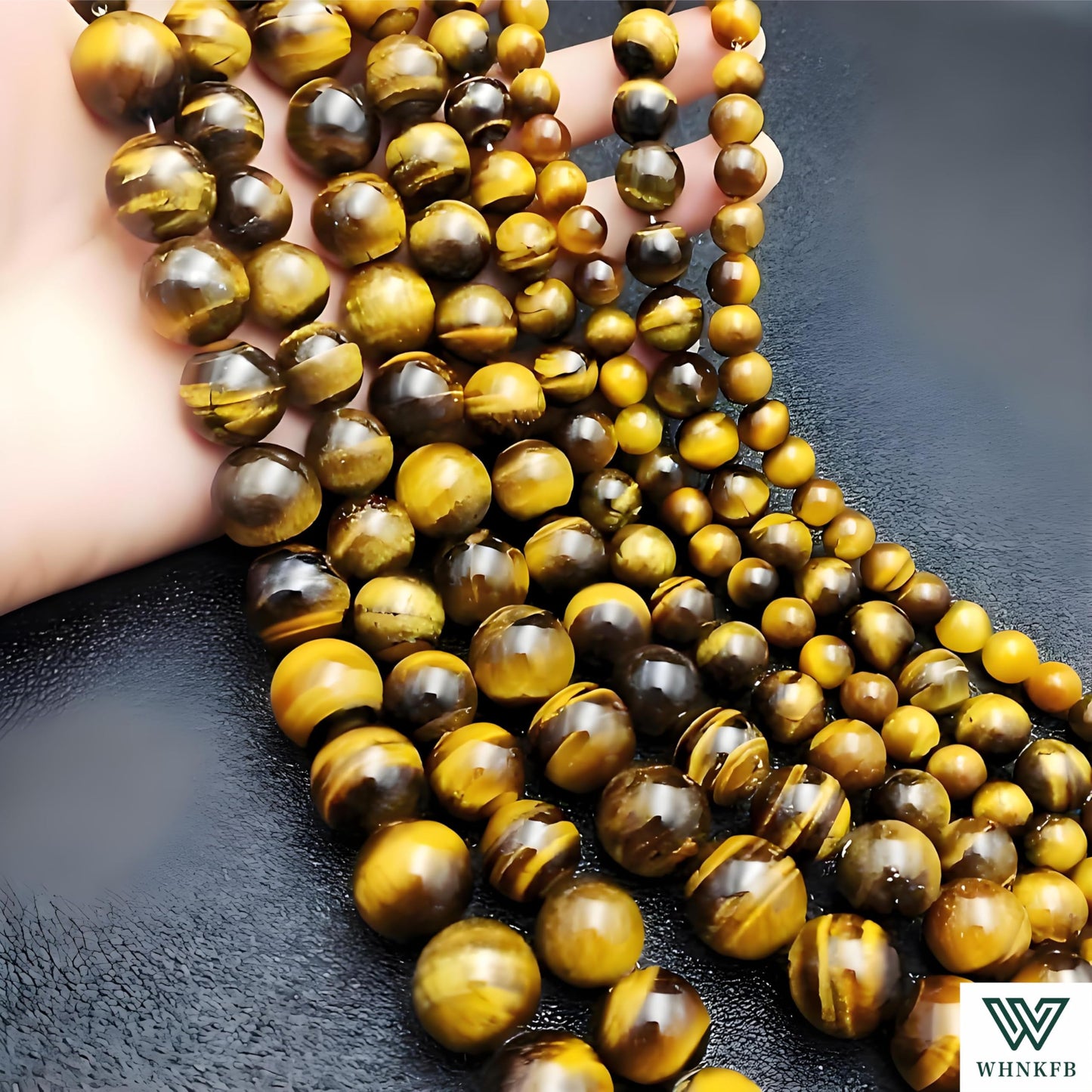 WHNKFB 6mm 100PCS Natural Yellow Tiger's Eye Round Beads, Smooth Polished Loose Gemstone Beads for Jewelry Making Craft - 4mm 6mm 8mm 10mm Options with Free Elastic Cord