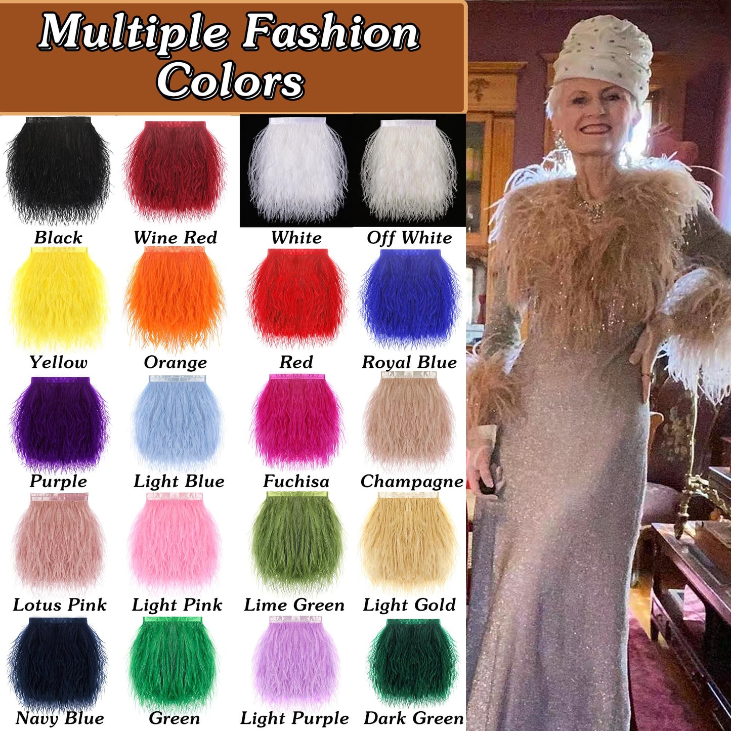 SOGUGOM Black Ostrich Feather Trim - 1.5Ply 2Yards 4 Inch Feathers Fringe Ribbons Trim for Sewing, Dress, Craft Projects, Halloween Costumes, Holiday Dance Parties(Black)