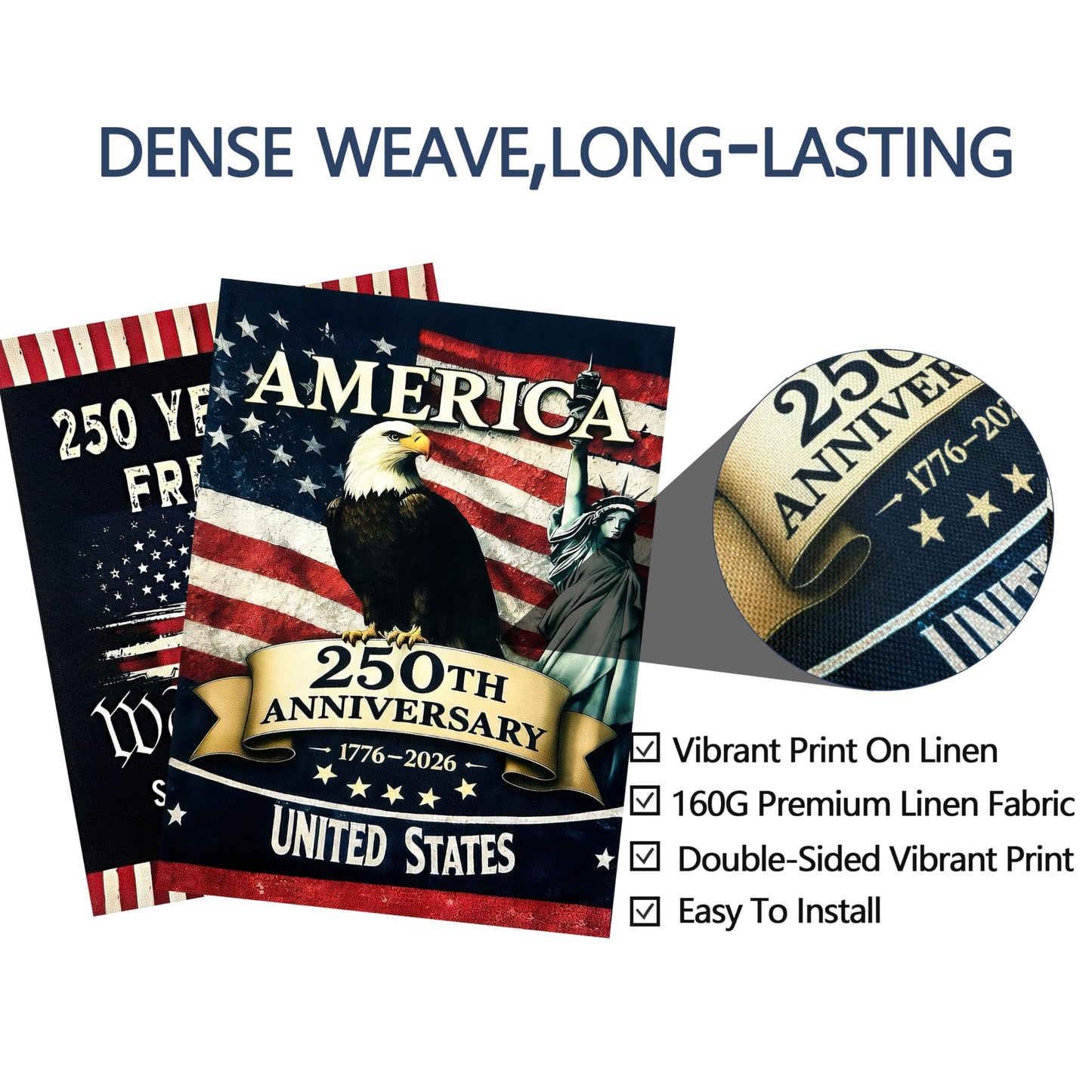 2pcs 250th Anniversary American Garden Flag,July 4th Independence Day Patriotic Banner,Double-Sided Waterproof 1776-2026 Commemorative Flags (250th Anniversary American Flag & Eagle - Black, 12" x 18" Inch)