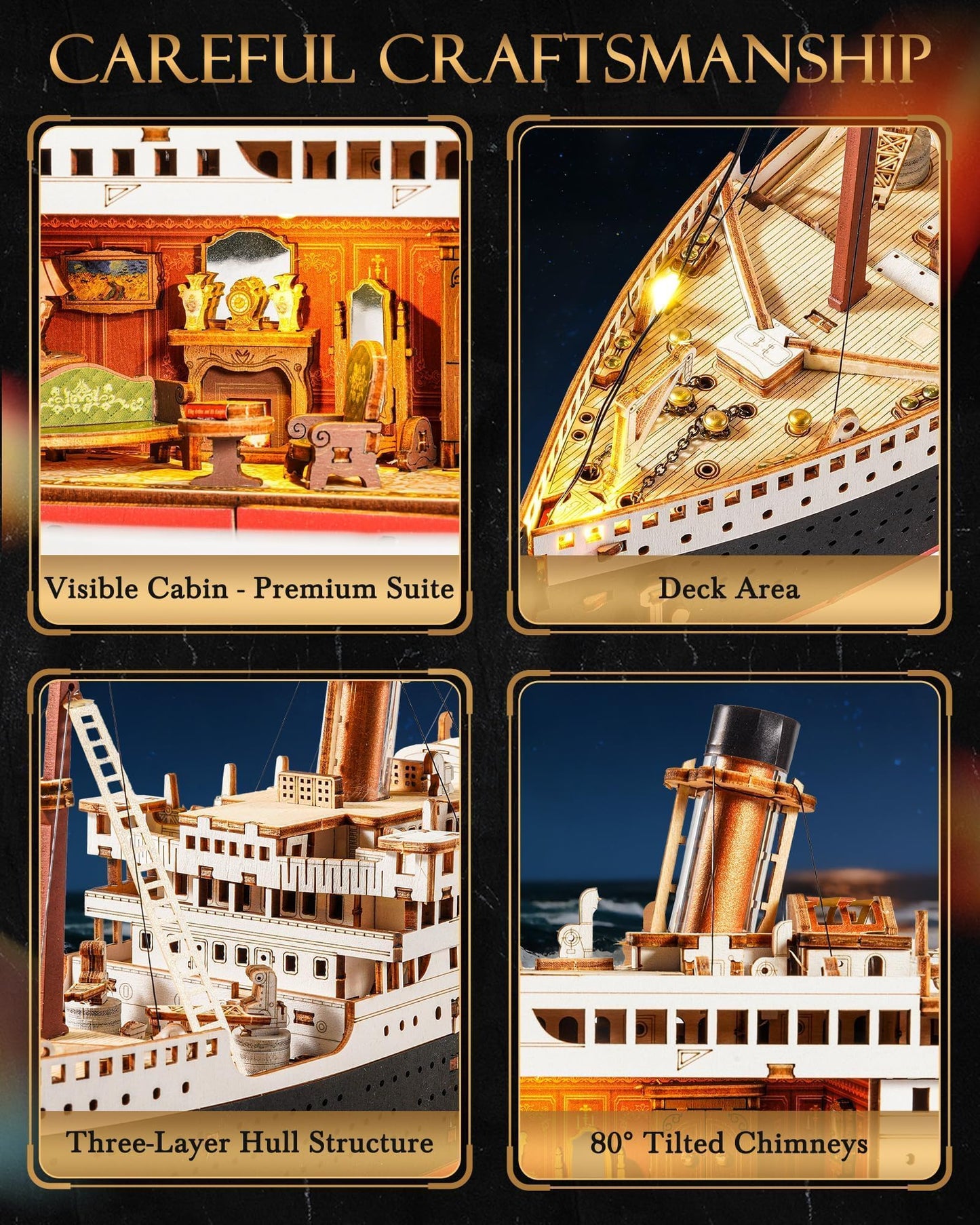 Rolife 3D Wooden Puzzles for Adults with LED Lights, 433 Pieces 19.5" Titanic Model Ship Kits for Adults, DIY Craft for Home Decor & Unique Birthday Valentine's Day Gift