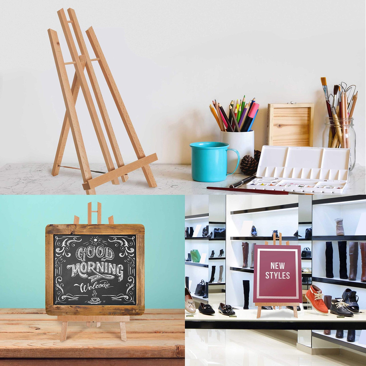 U.S. Art Supply 18" Large Tabletop Display Easel - Beechwood Artist A-Frame Display Stand, Wooden Easel for Painting, Canvas Stand, (Pack of 1) Classrooms Events Photo Picture Sign Holder